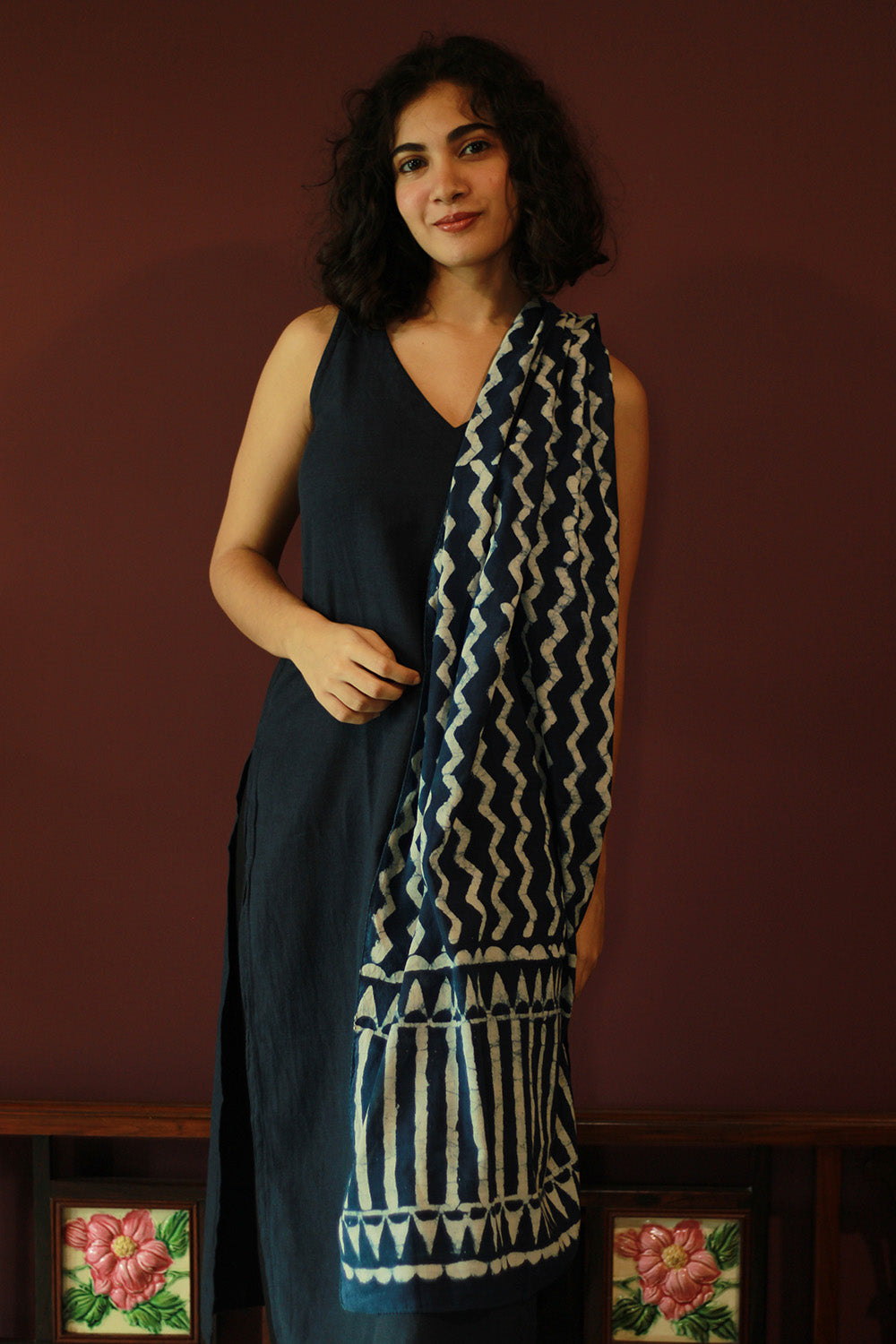 Cotton Stole | Bagru | Indigo Chevron