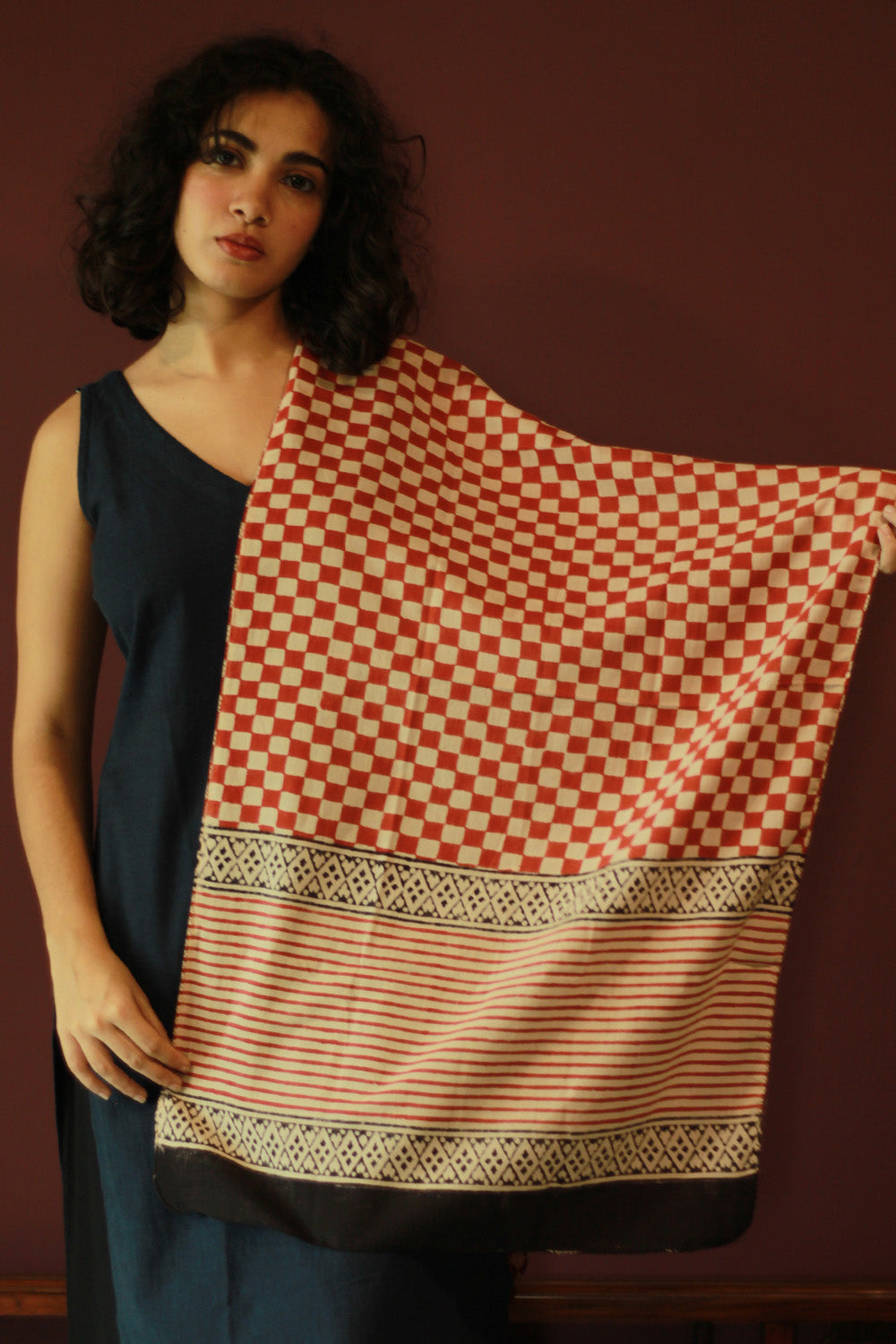 Cotton Stole | Bagru | Maroon Checks