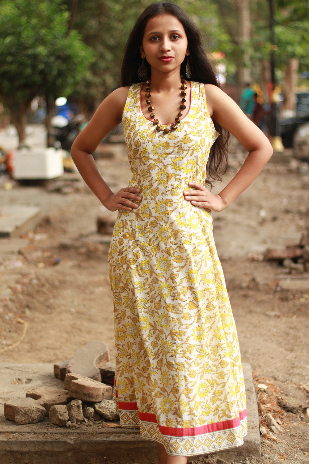 Alankrita | TeesKali Anarkali Kurta/Dress | Yellow Sanganeri
