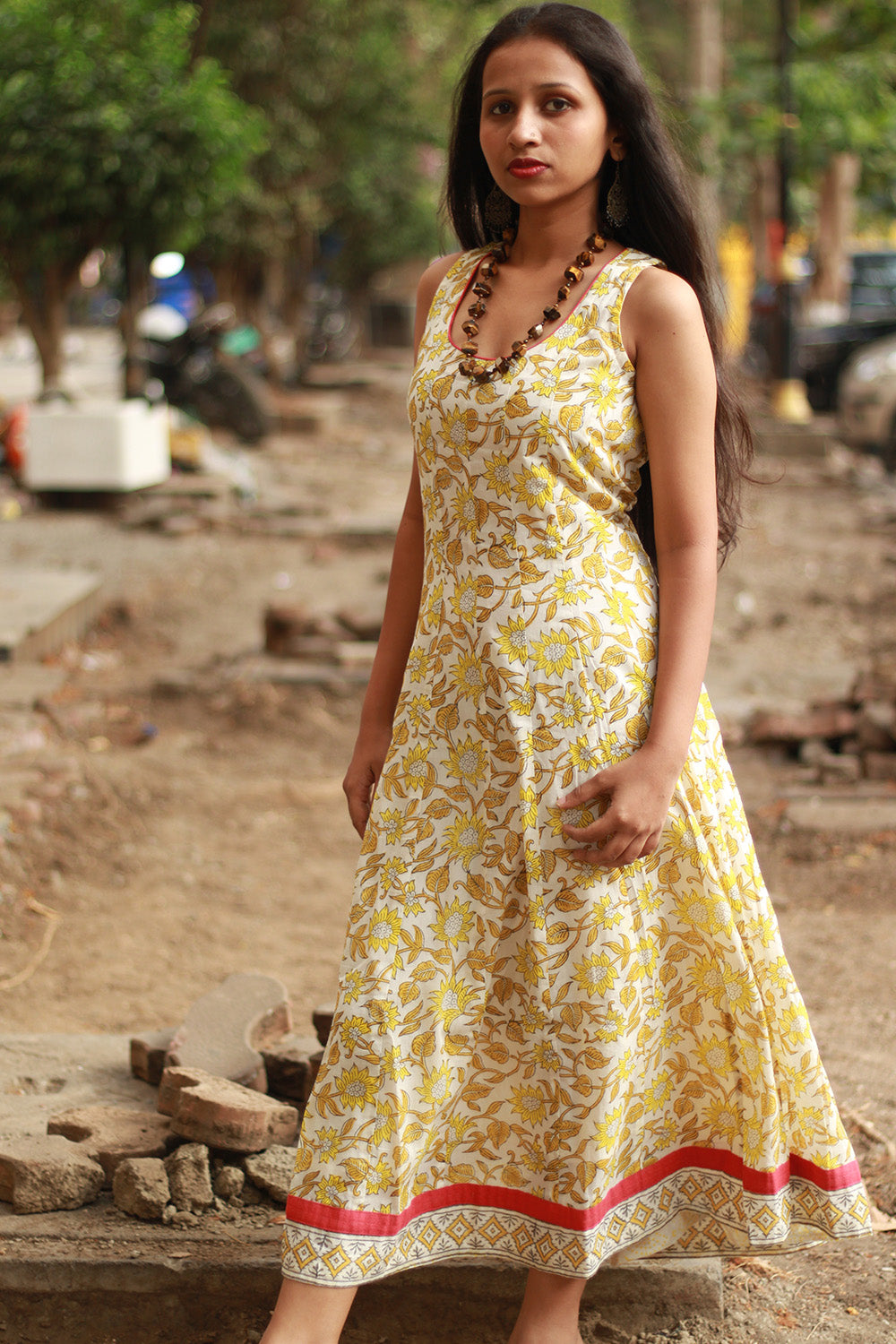 Alankrita | TeesKali Anarkali Kurta/Dress | Yellow Sanganeri