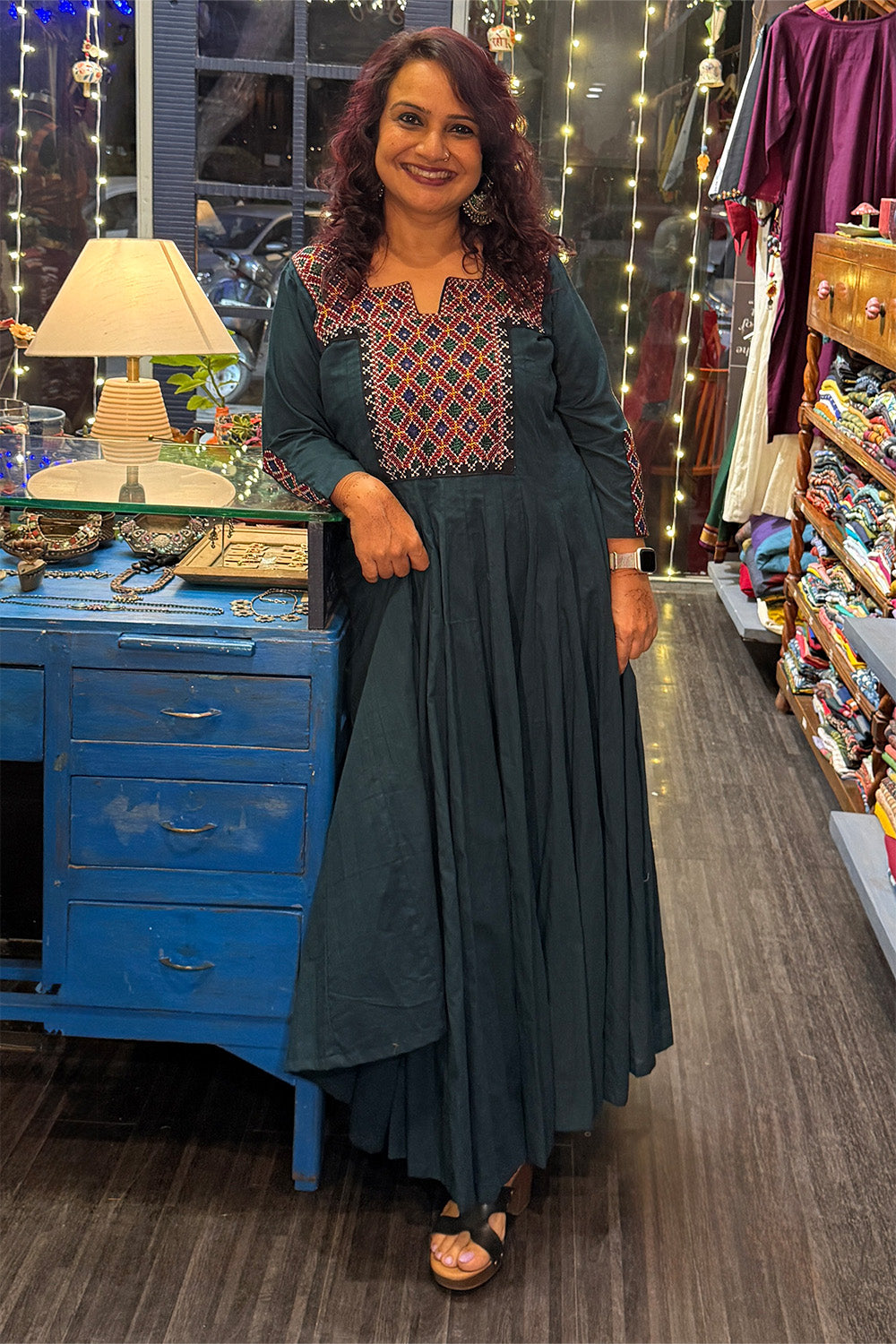 Alankrita | Chaaliskali Kurta | Teal with Mirrorwork