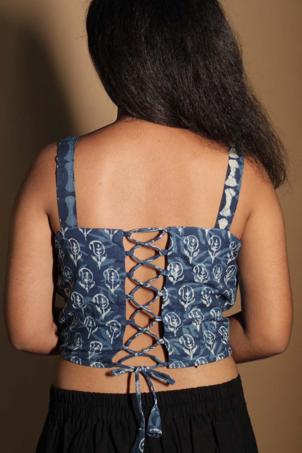 Moha | Backless Lace-Up Blouse | Indigo Medley