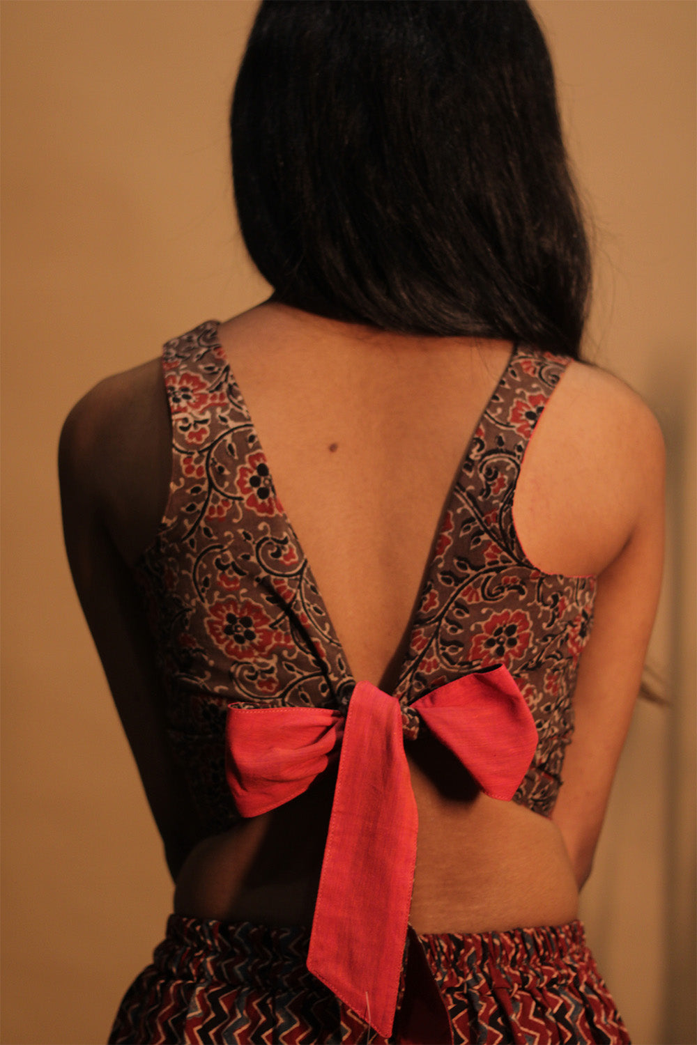 Mastaani | Reversible Blouse | Carrot Red with Brown Floral Ajrakh