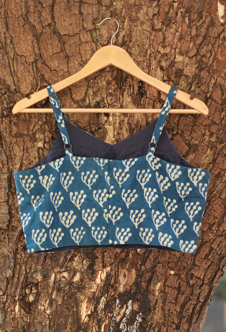 Spaghetti Blouse | Modal Silk | Indigo Abstract