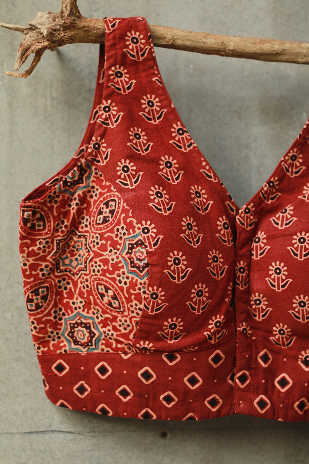 Sleeveless Mirrorwork Blouse | Ajrakh Medley