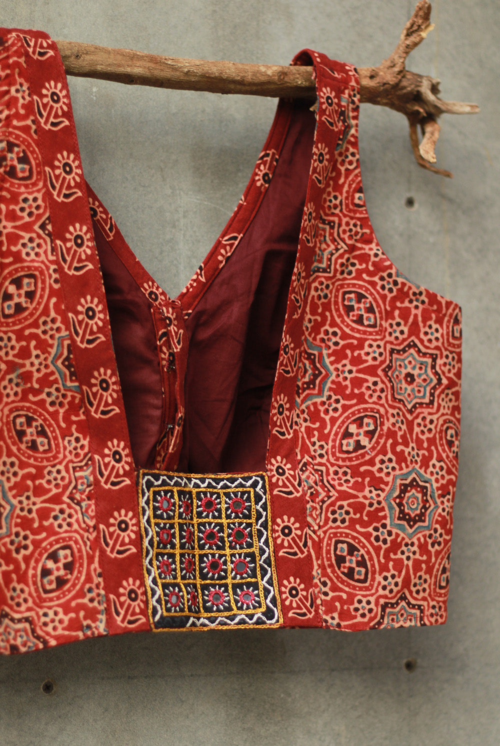 Sleeveless Mirrorwork Blouse | Ajrakh Medley