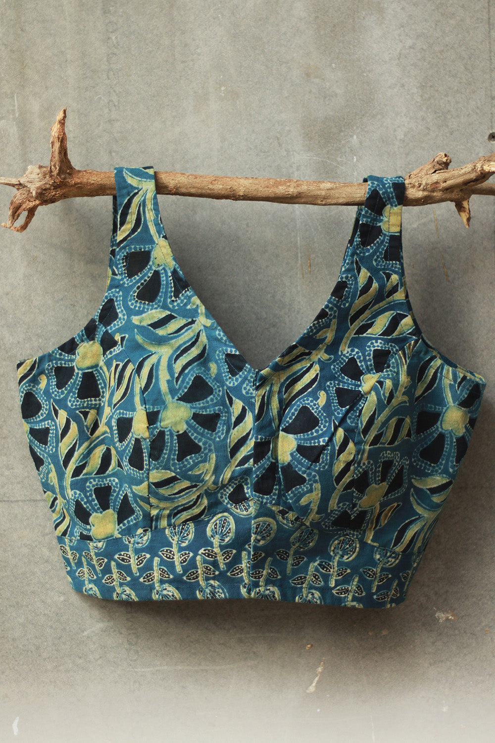 Sleeveless Mirrorwork Blouse | Ajrakh Medley