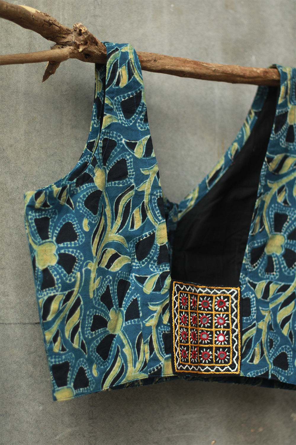 Sleeveless Mirrorwork Blouse | Ajrakh Medley