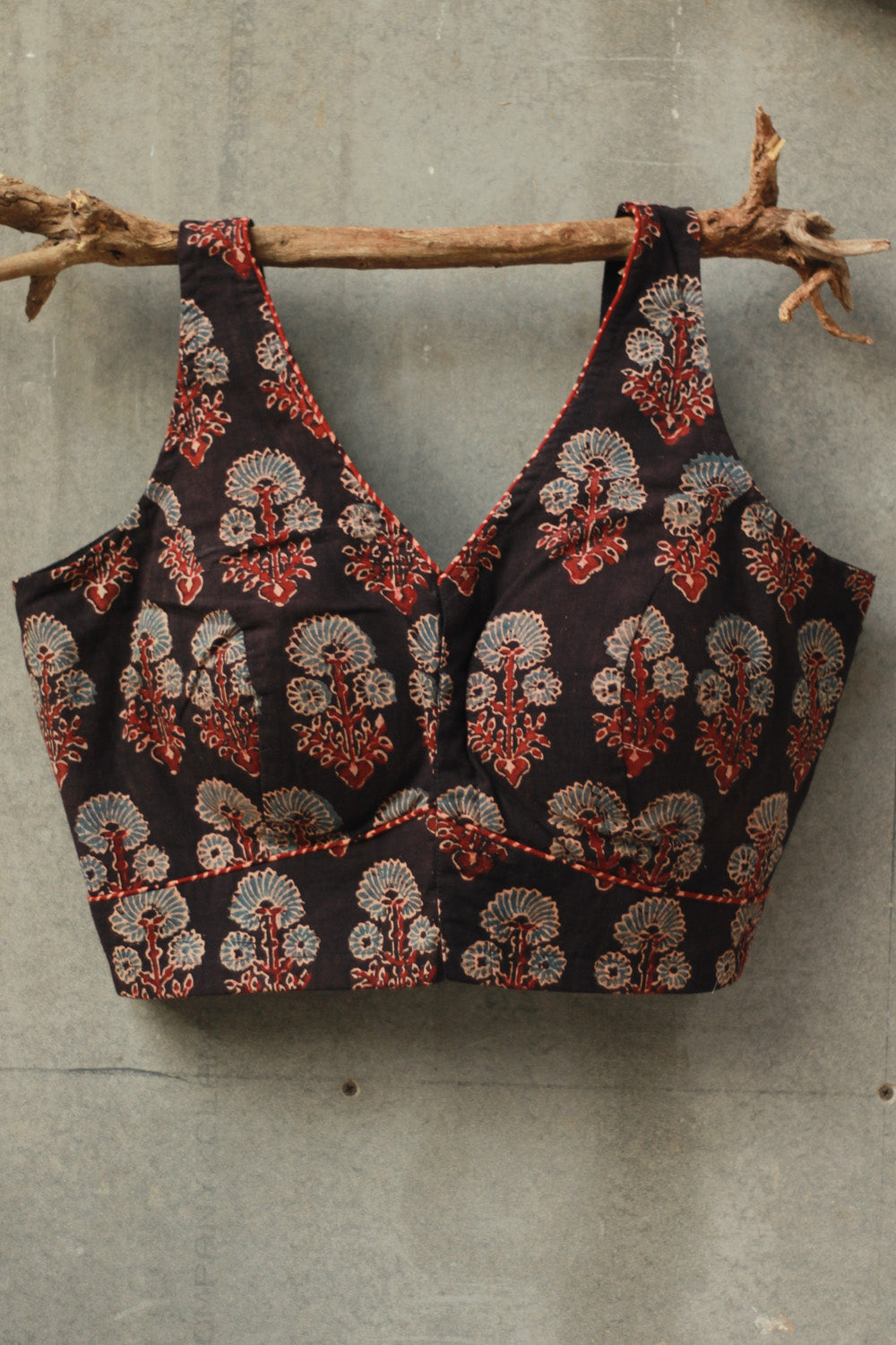 Sleeveless Mirrorwork Blouse | Ajrakh Medley