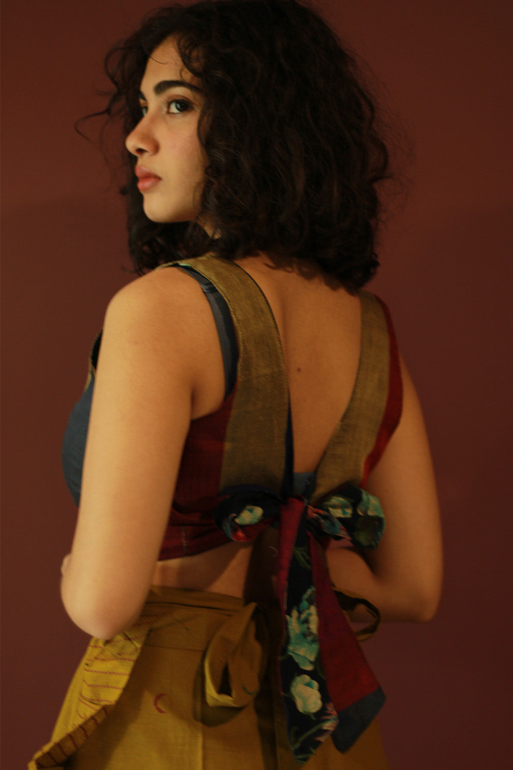 Mastaani | Reversible Blouse | Navy Sanganeri With Multicolour Stripes