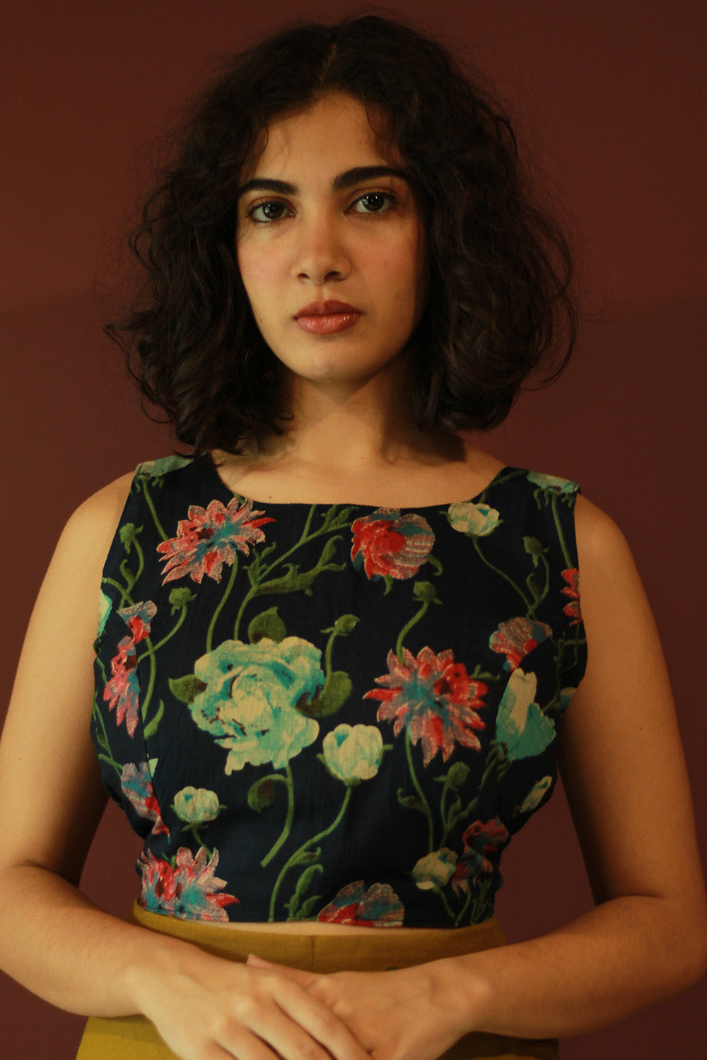Mastaani | Reversible Blouse | Navy Sanganeri With Multicolour Stripes