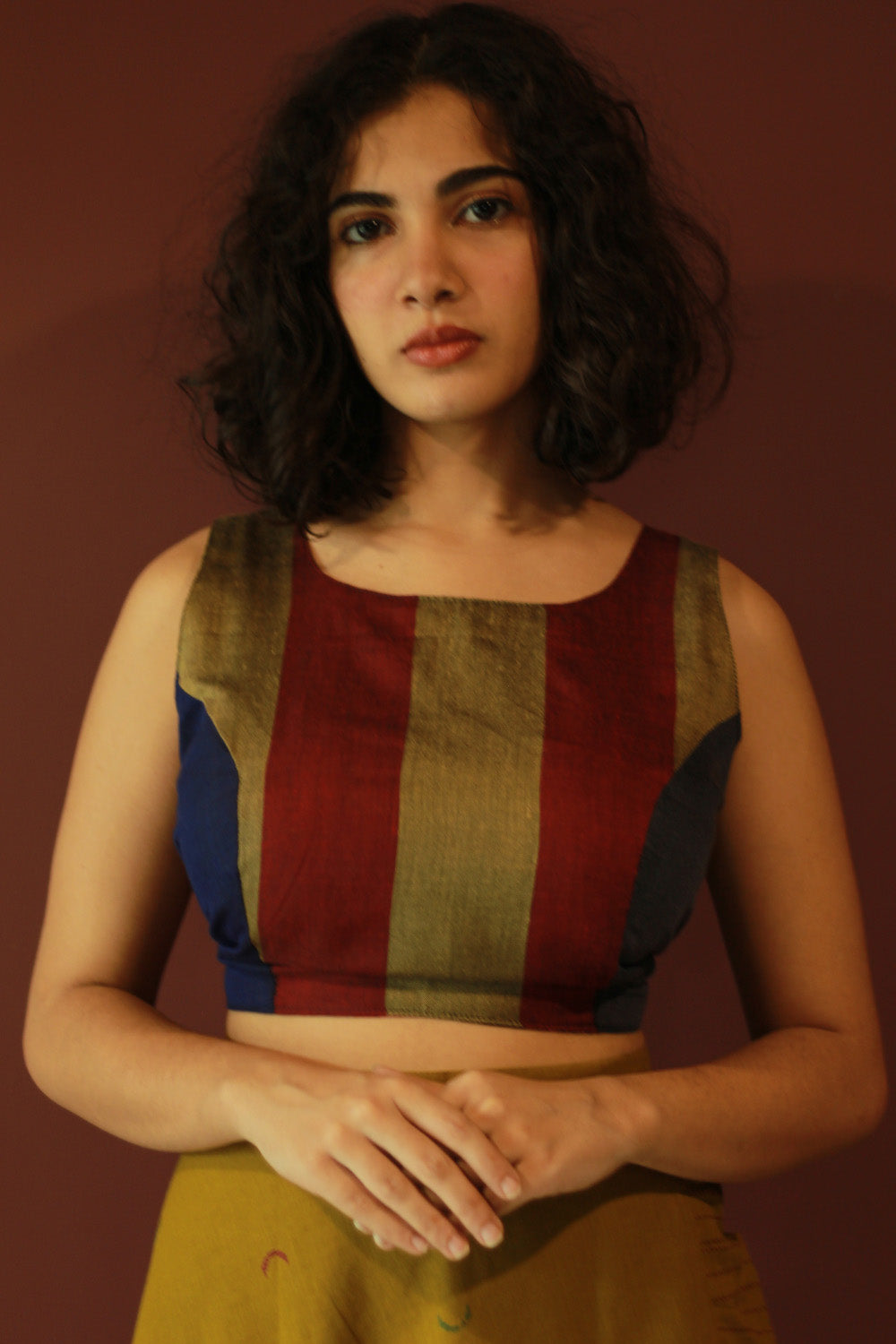 Mastaani | Reversible Blouse | Navy Sanganeri With Multicolour Stripes