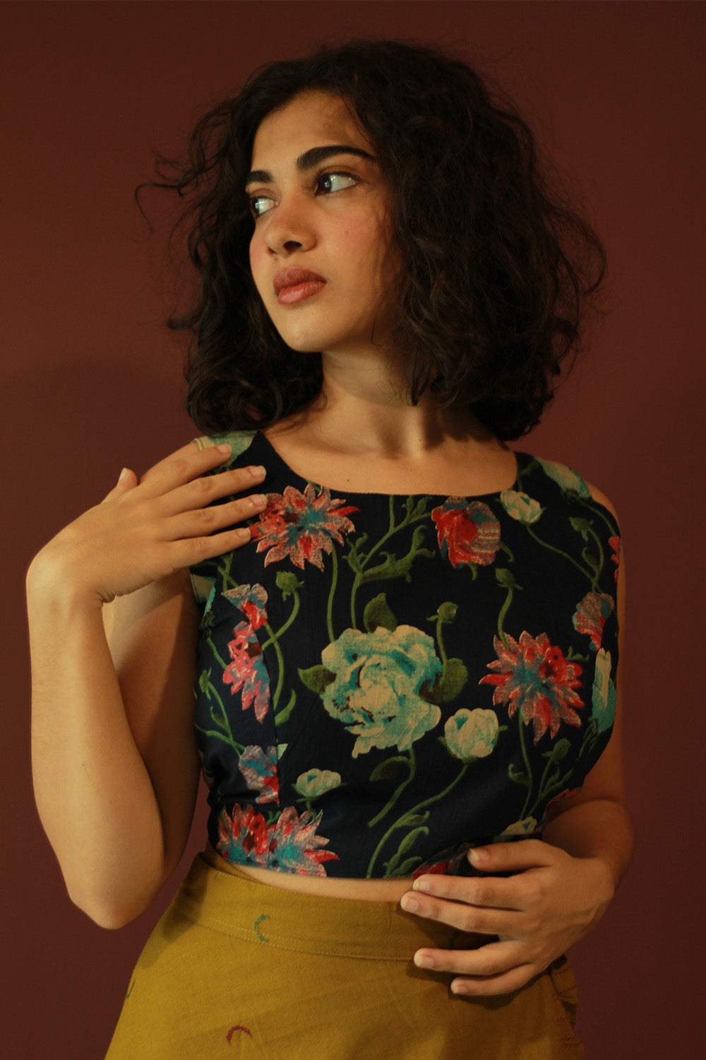 Mastaani | Reversible Blouse | Navy Sanganeri With Multicolour Stripes