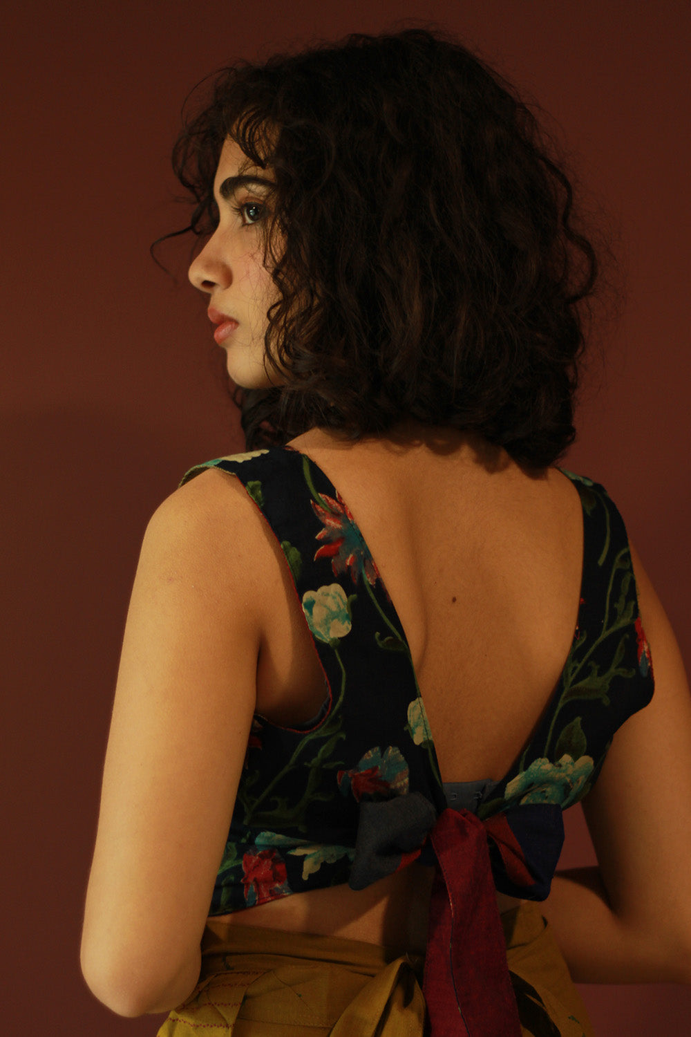 Mastaani | Reversible Blouse | Navy Sanganeri With Multicolour Stripes