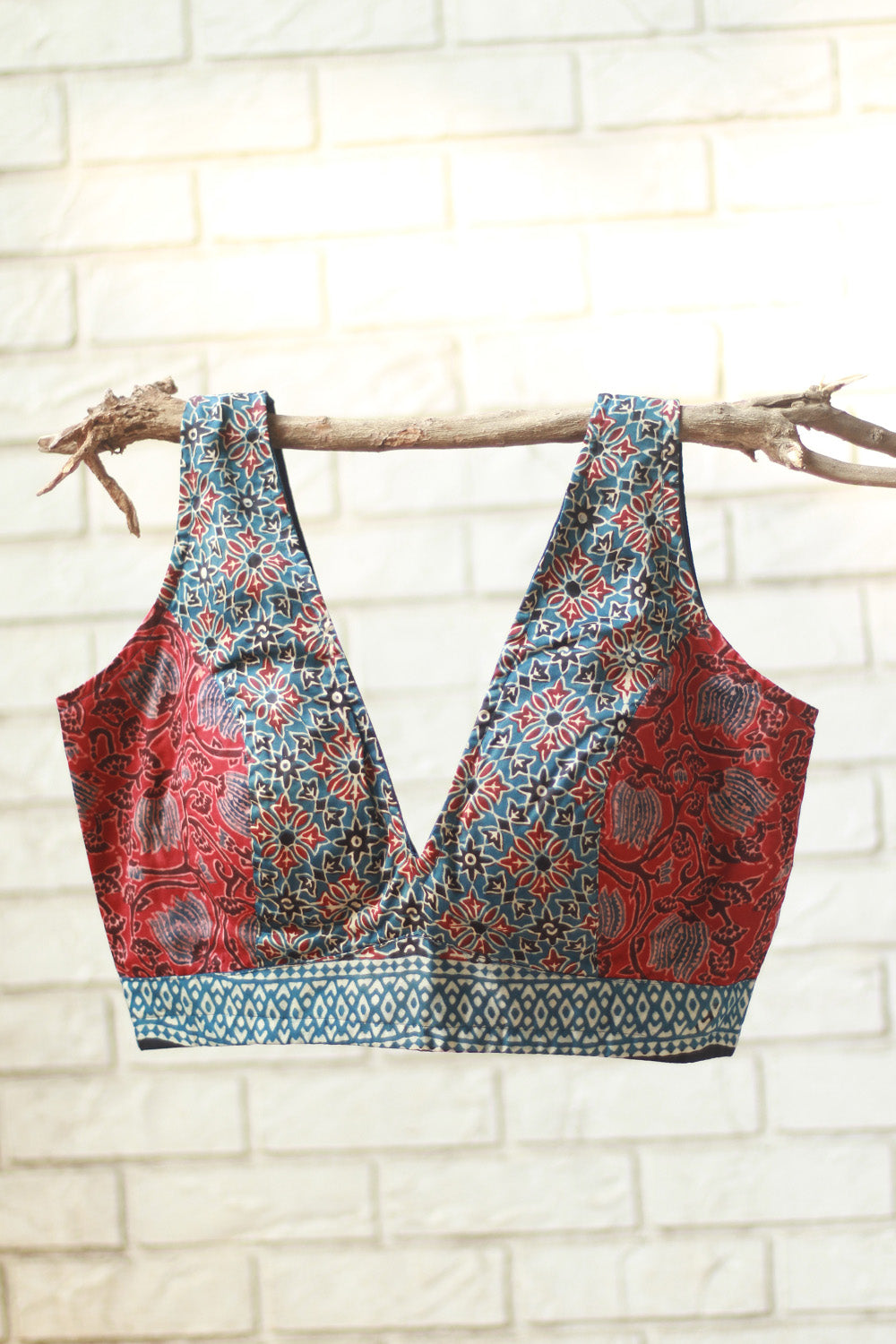 Sleeveless Blouse | Modal Silk | Indigo & Madder Floral Ajrakh