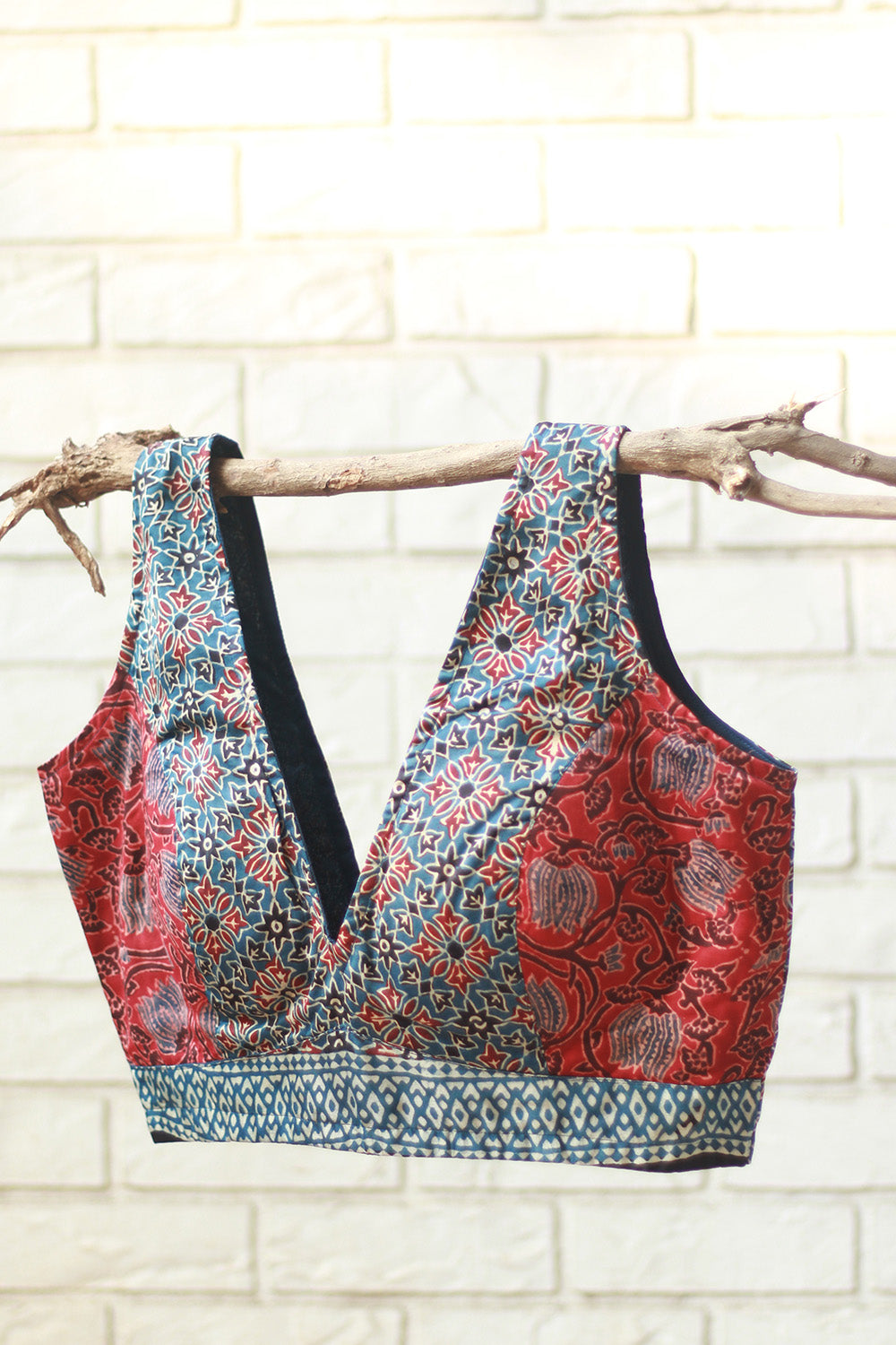 Sleeveless Blouse | Modal Silk | Indigo & Madder Floral Ajrakh