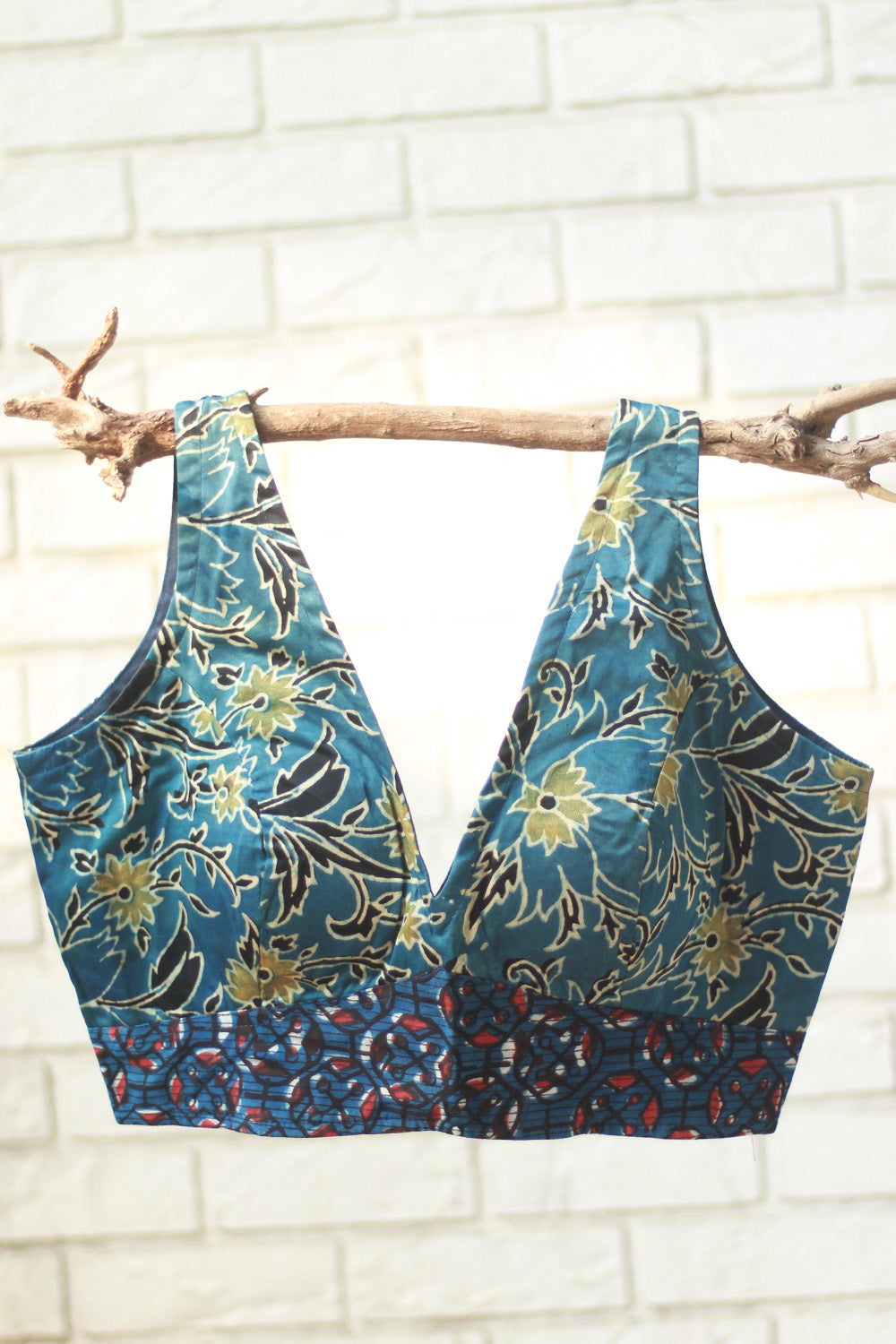 Sleeveless Blouse | Modal Silk | Cyan Floral