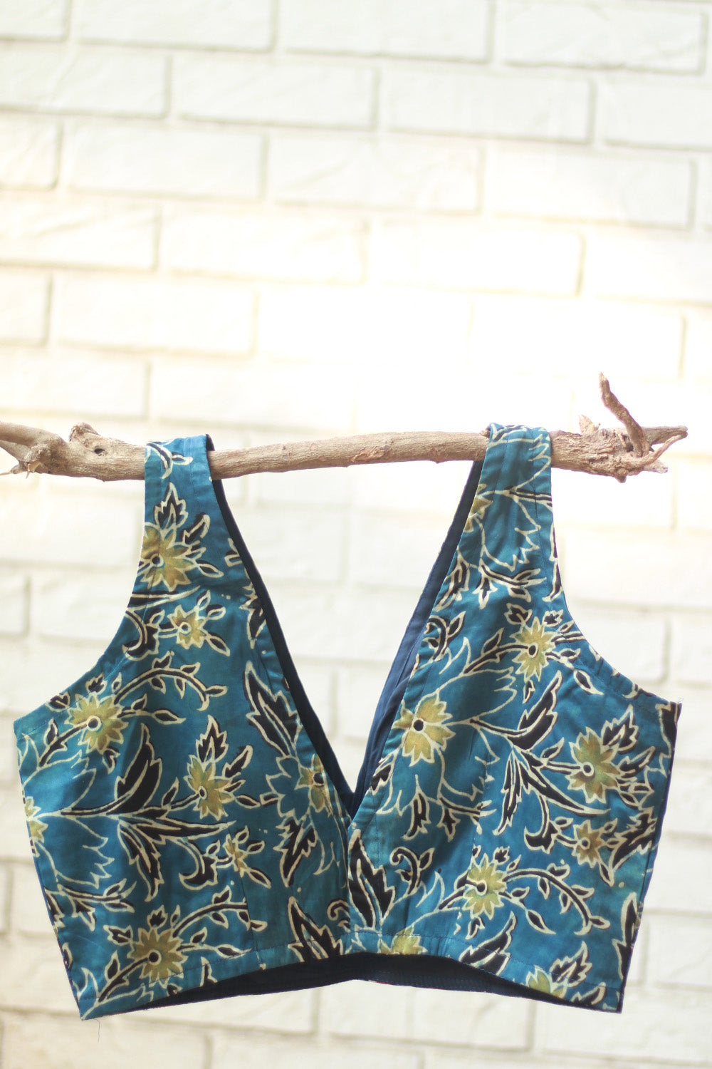 Sleeveless Blouse | Modal Silk | Cyan Floral