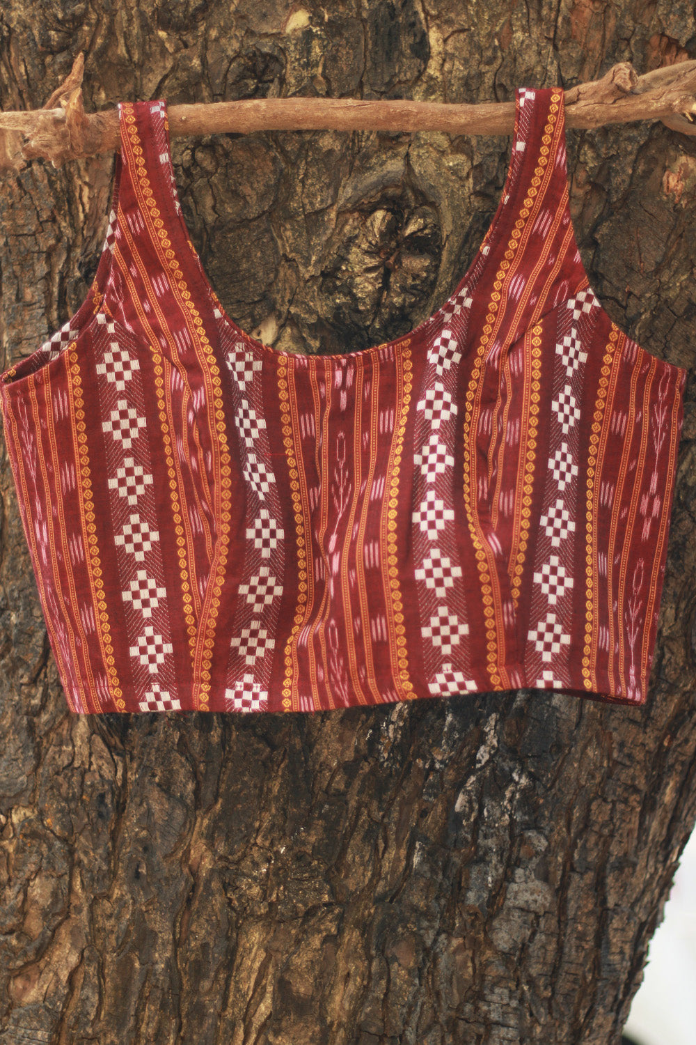 Sleeveless Blouse | Ikkat | Maroon