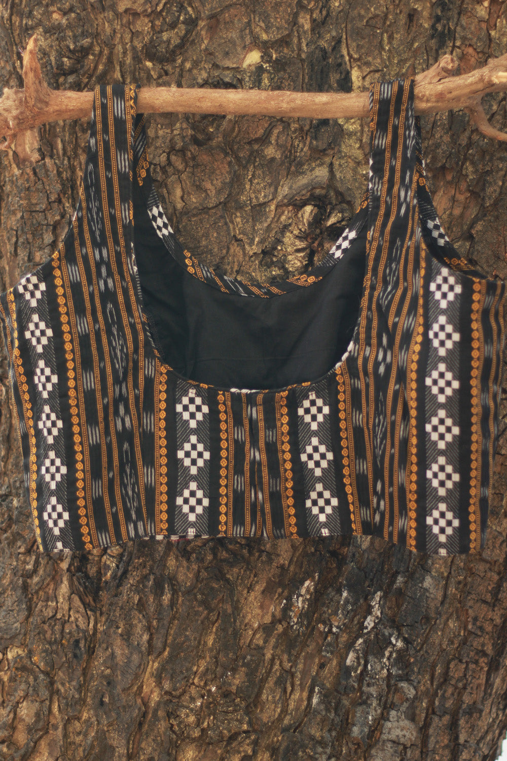 Sleeveless Blouse | Ikkat | Charcoal Grey