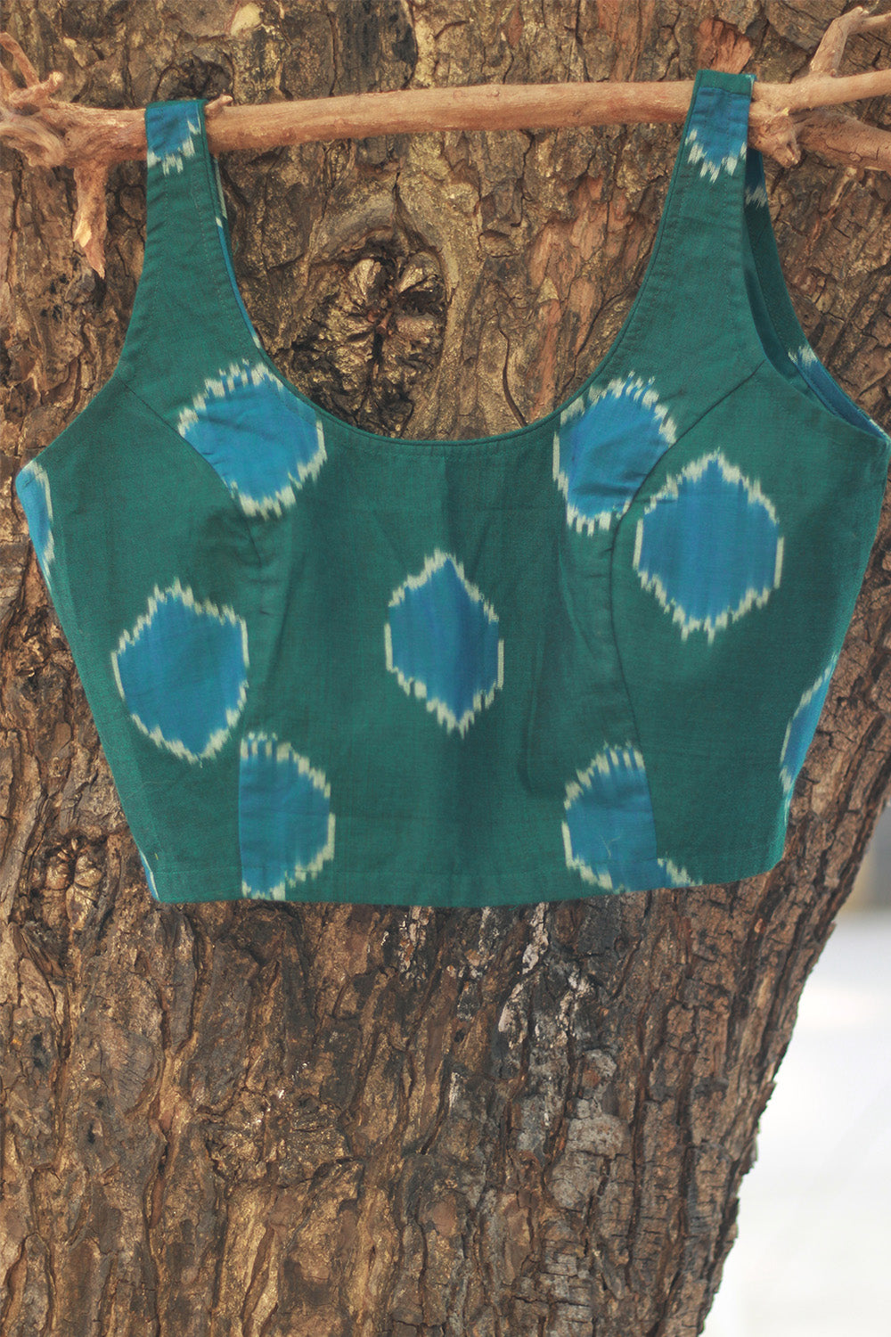Sleeveless Blouse | Ikkat | Teal