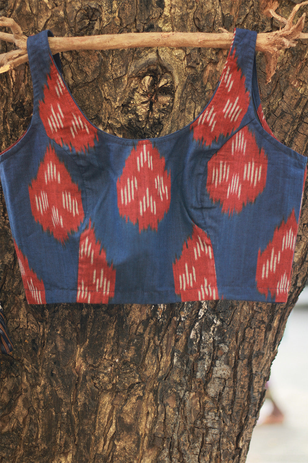 Sleeveless Blouse | Ikkat | Prussian Blue