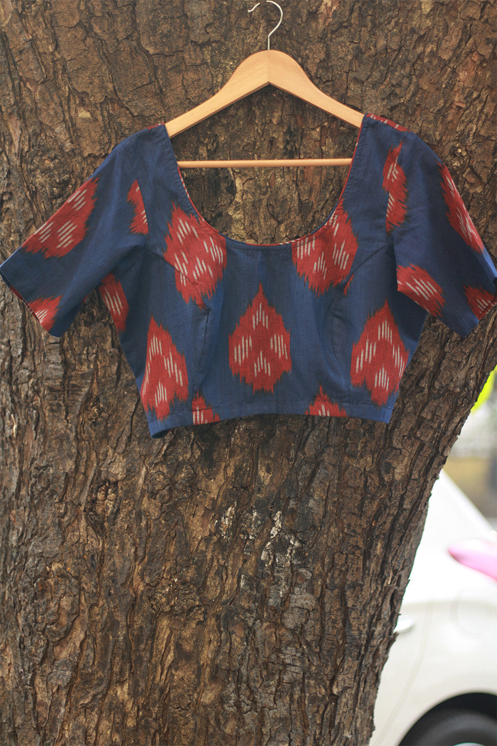 Sleeved Blouse | Ikkat | Prussian Blue