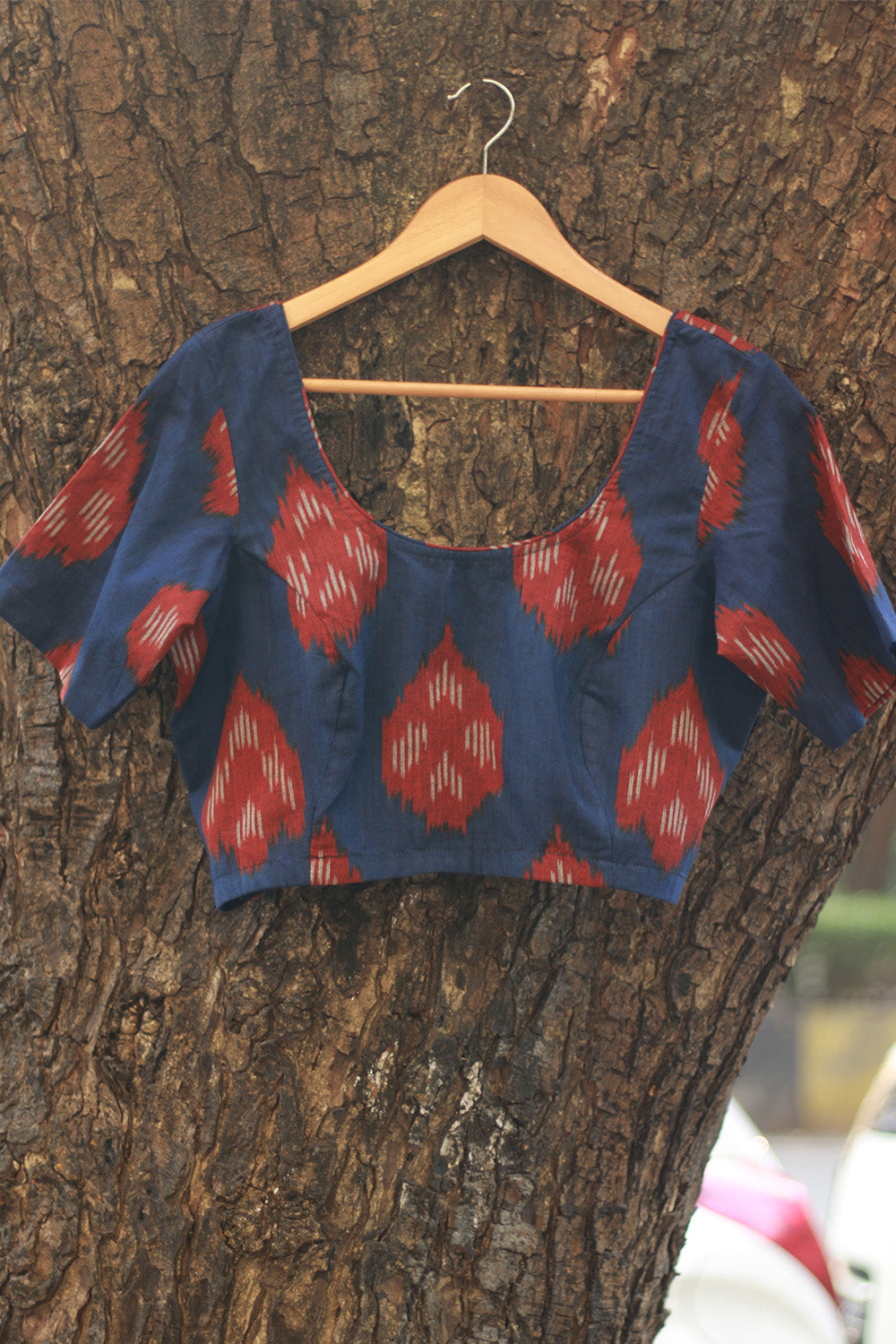 Sleeved Blouse | Ikkat | Prussian Blue