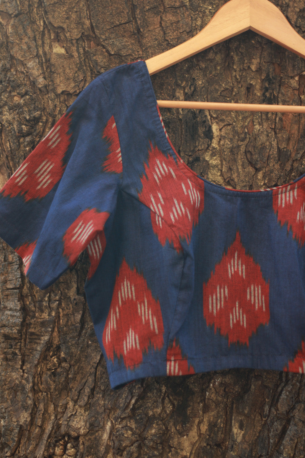 Sleeved Blouse | Ikkat | Prussian Blue