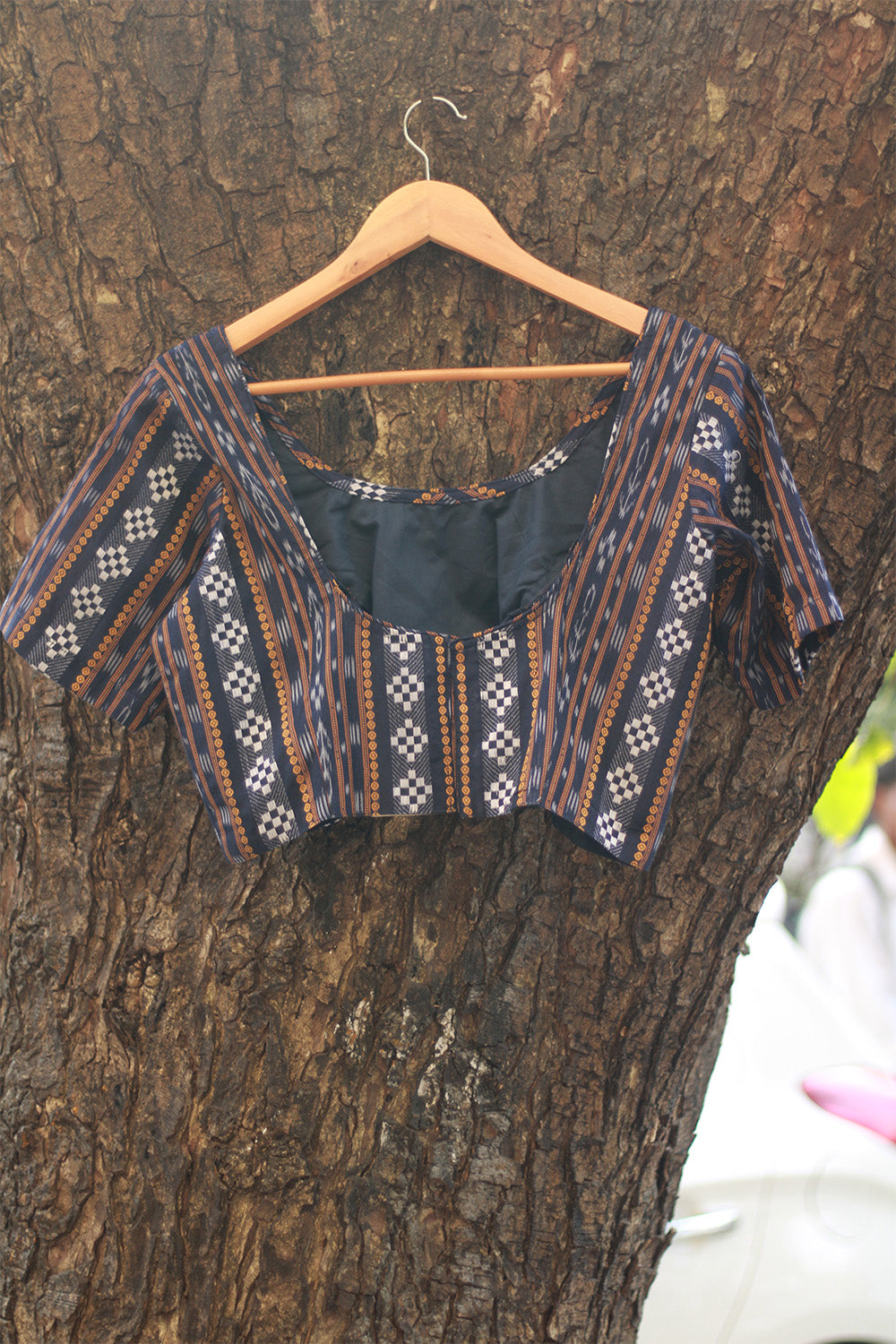 Sleeved Blouse | Ikkat | Midnight Blue