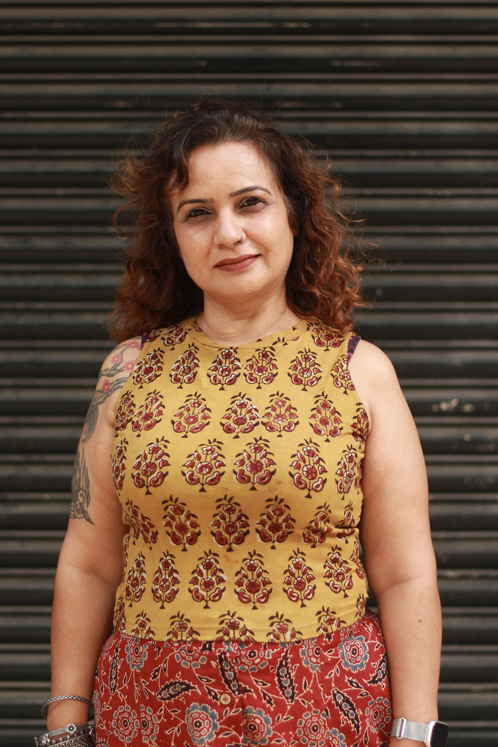 Kirgiti | Stretchable Blouse / Crop Top | High Neck | Mustard Dabu