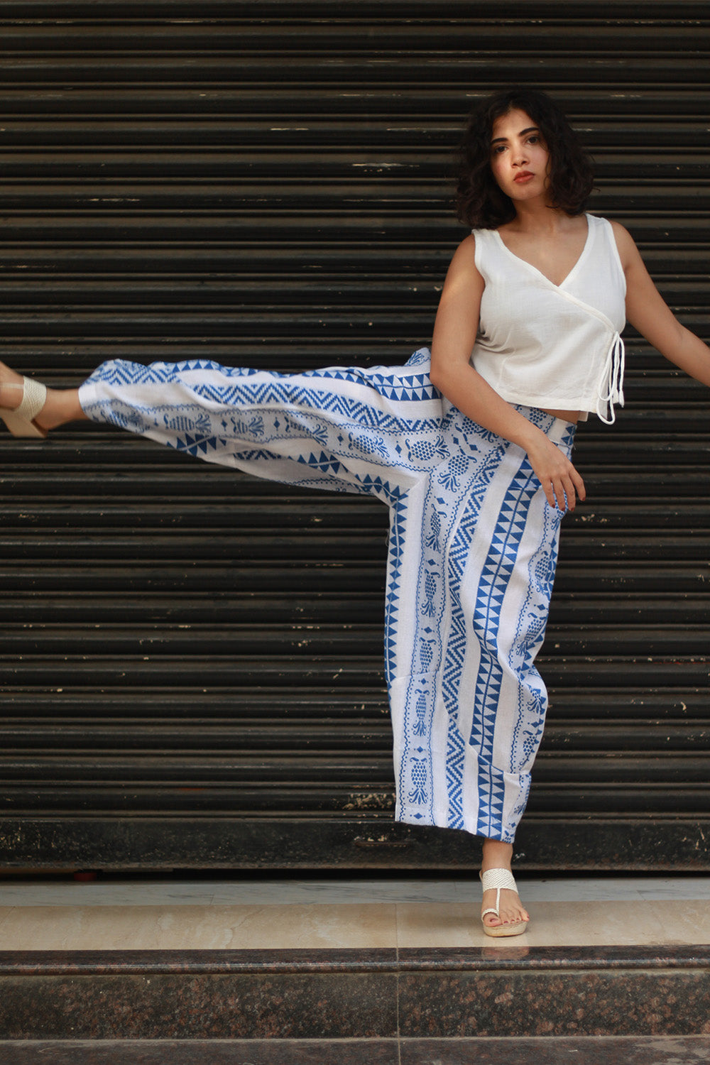 Balloon Pants | White & Blue