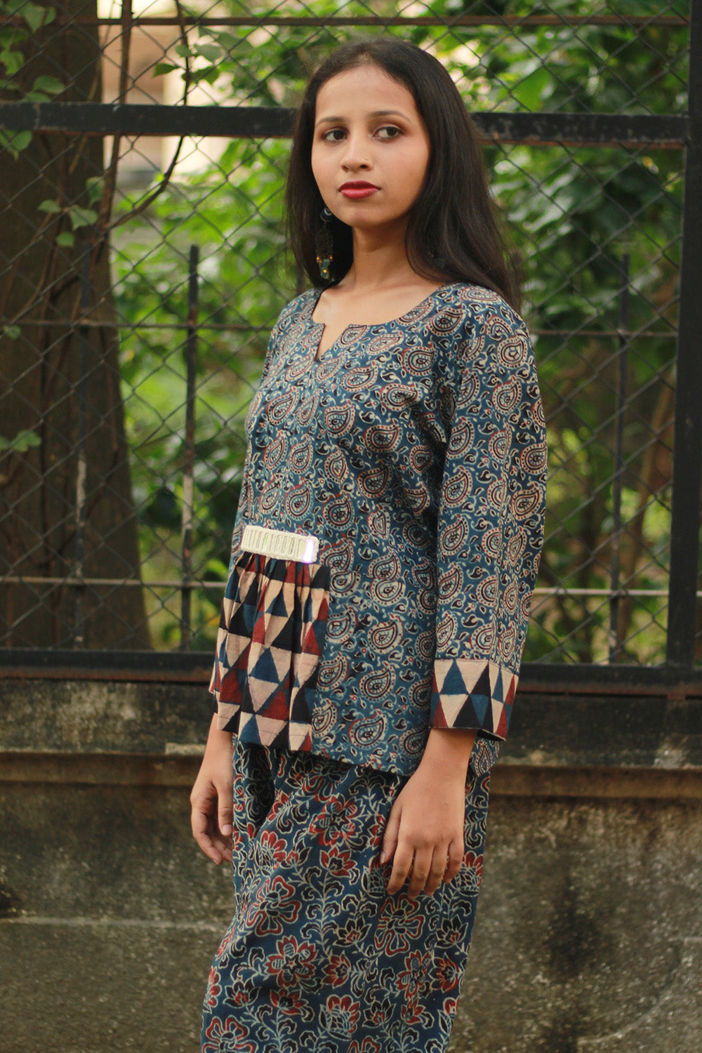 Afsana | Co-Ord Set with Mirrorwork | Indigo Paisley Ajrakh