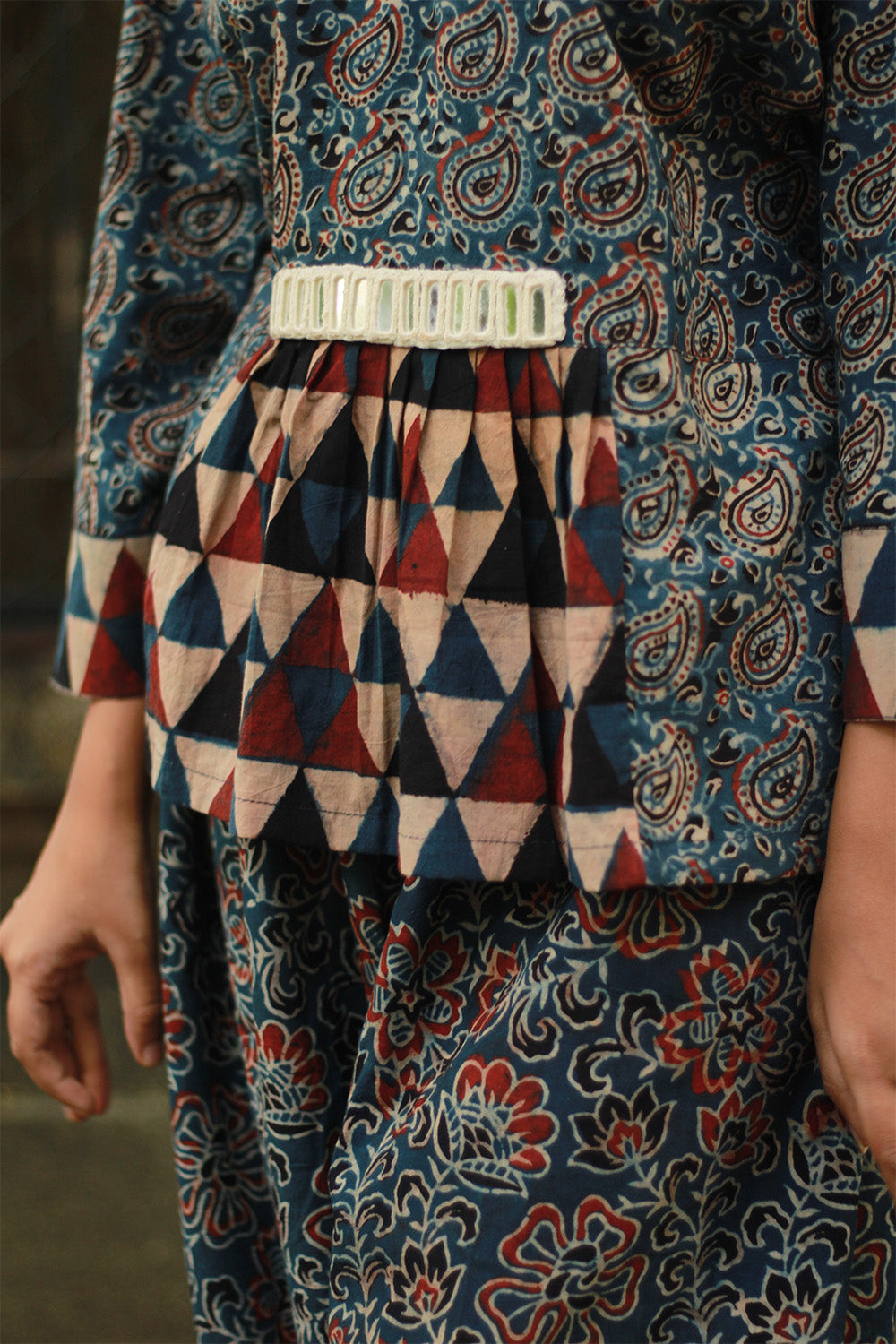 Afsana | Co-Ord Set with Mirrorwork | Indigo Paisley Ajrakh