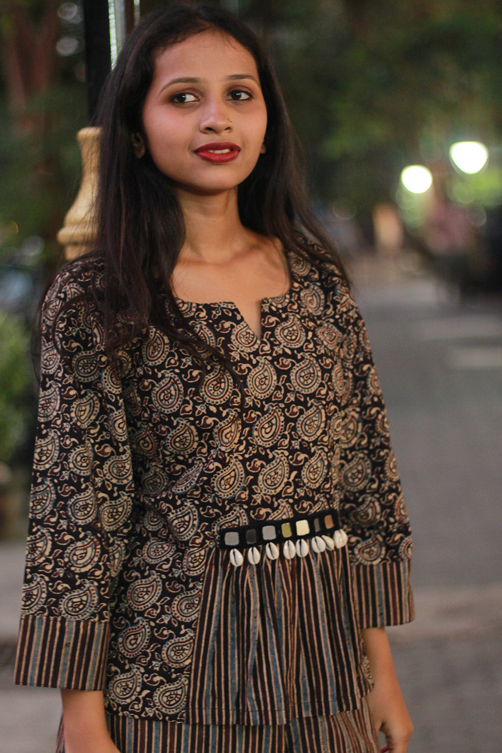 Peplum Top | Noir Paisley Ajrakh