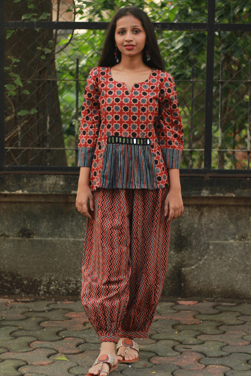 Afsana | Co-Ord Set with Mirrorwork | Madder Shatkon Ajrakh