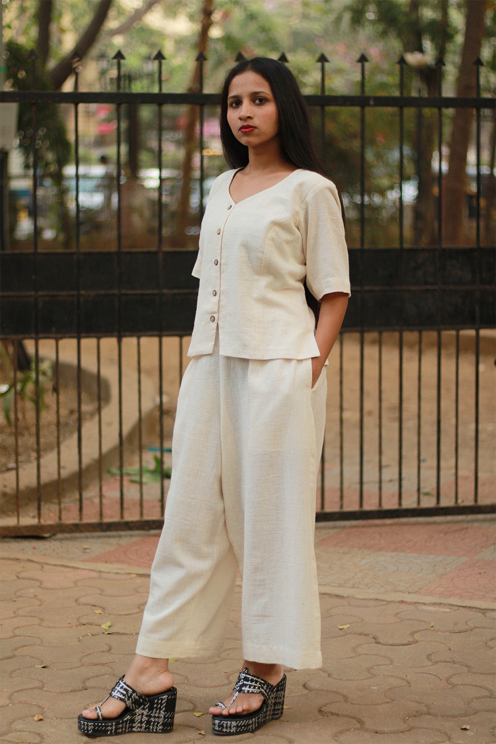Wide Leg Pants | Kala Cotton | Ivory