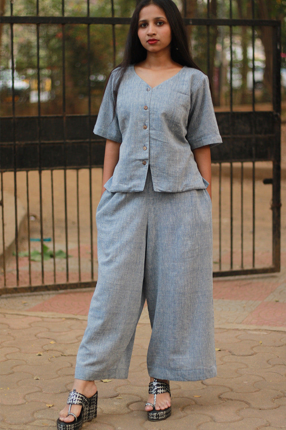 Wide Leg Pants | Kala Cotton | Slate