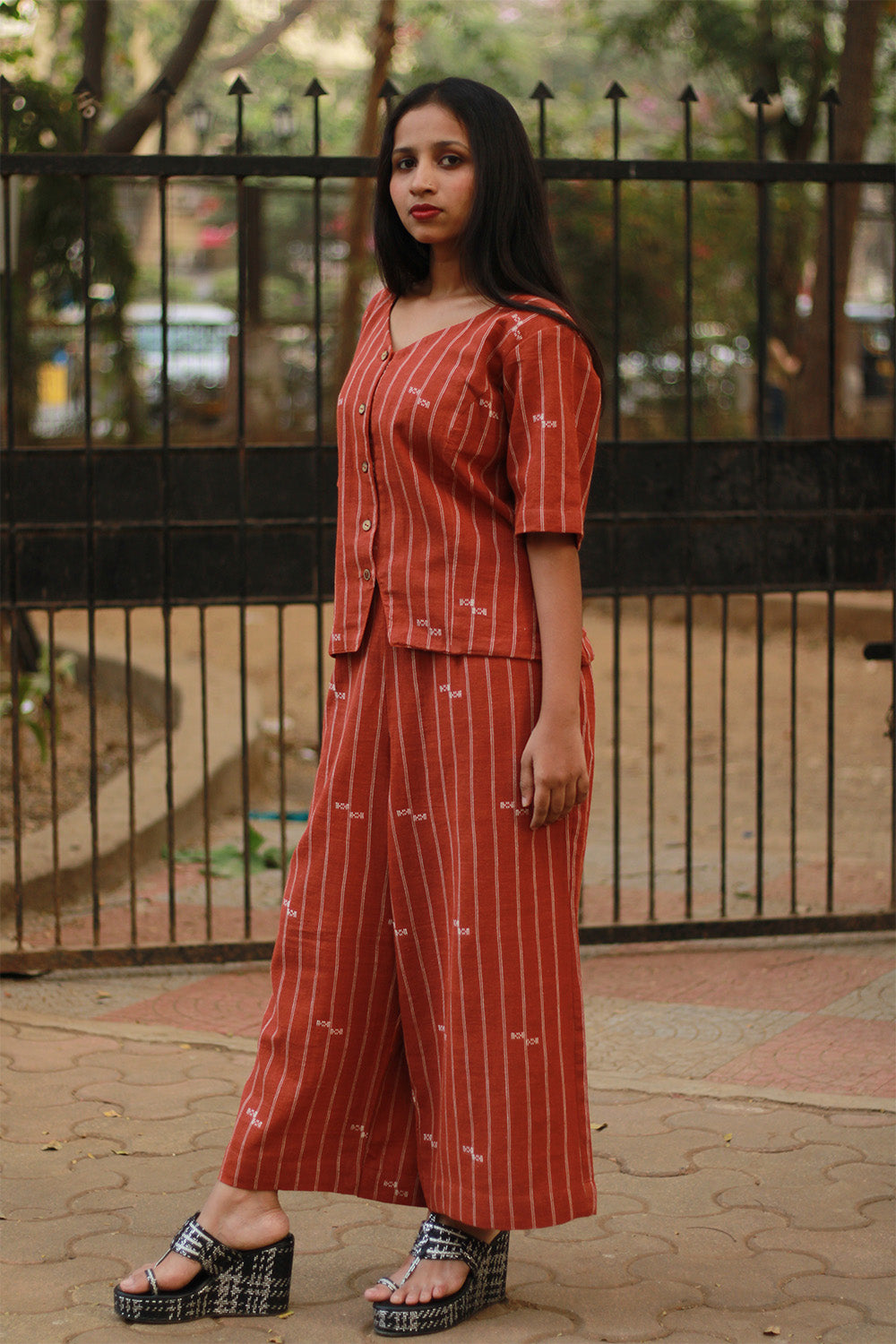 Wide Leg Pants | Kala Cotton | Rust