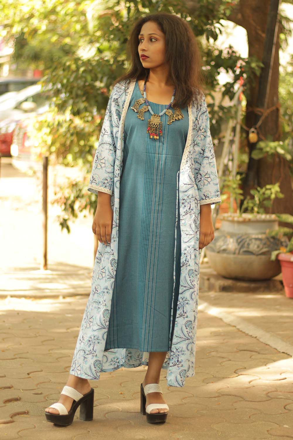 Dress & Overlay Co-Ord Set- Blue Blossom