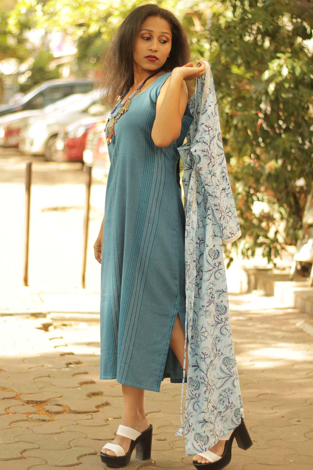 Dress & Overlay Co-Ord Set- Blue Blossom