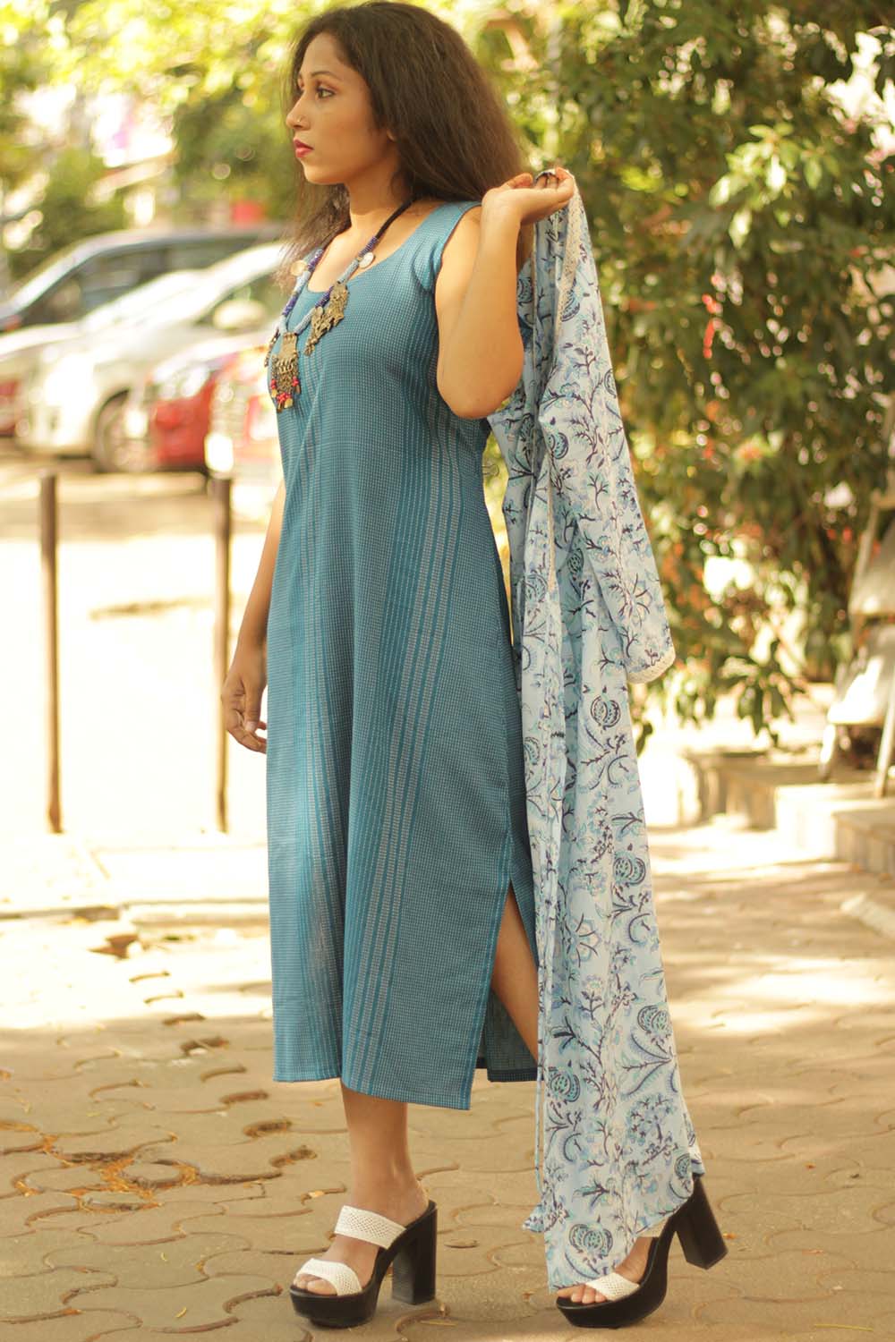 Dress & Overlay Co-Ord Set- Blue Blossom