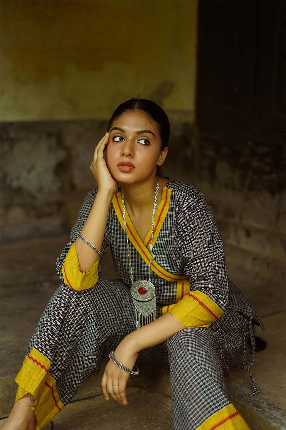 Vasundhara Syahi | Patteda Aanchu Co-Ord Set | Yellow
