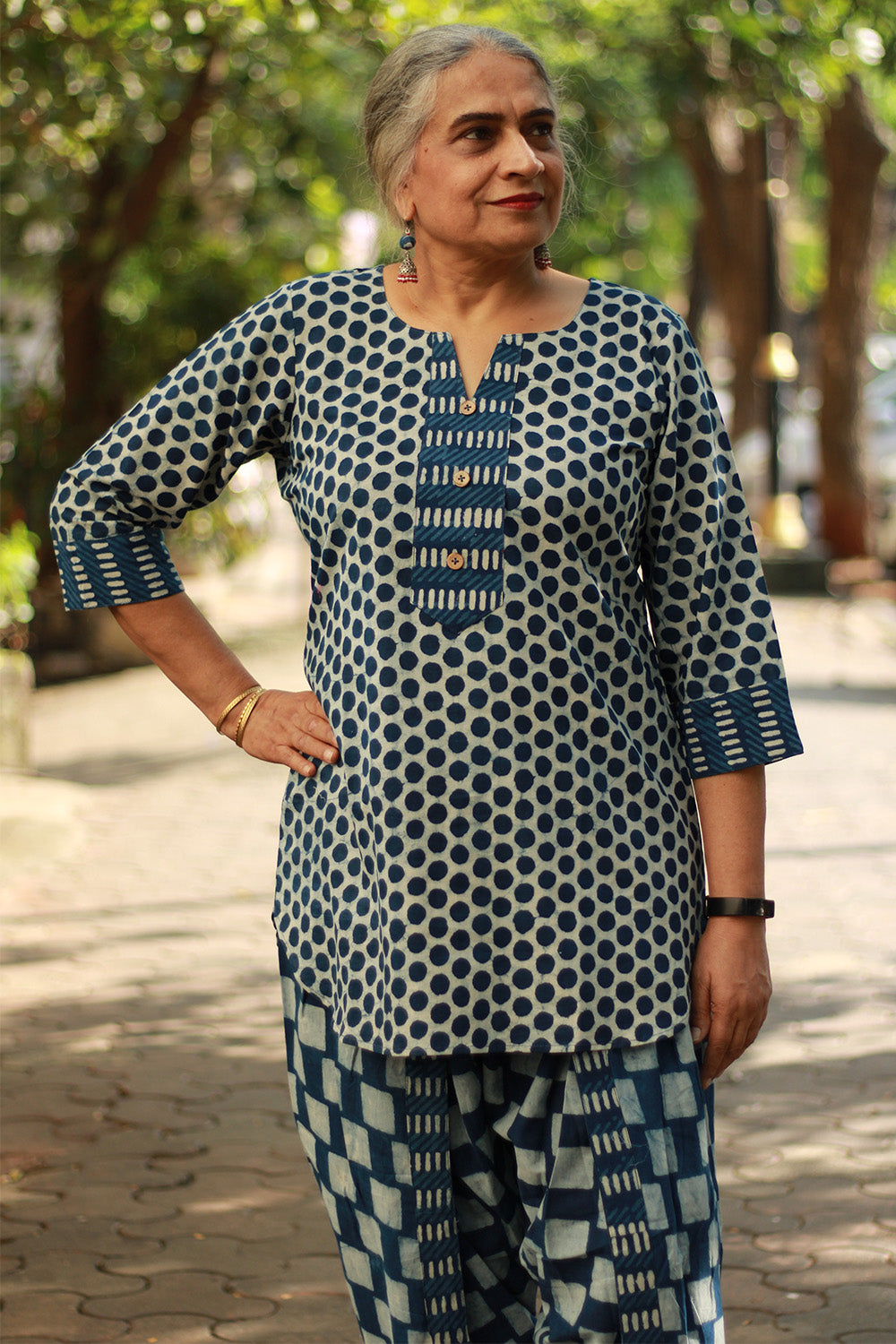 Shubhra | Short Kurta | Polka Indigo