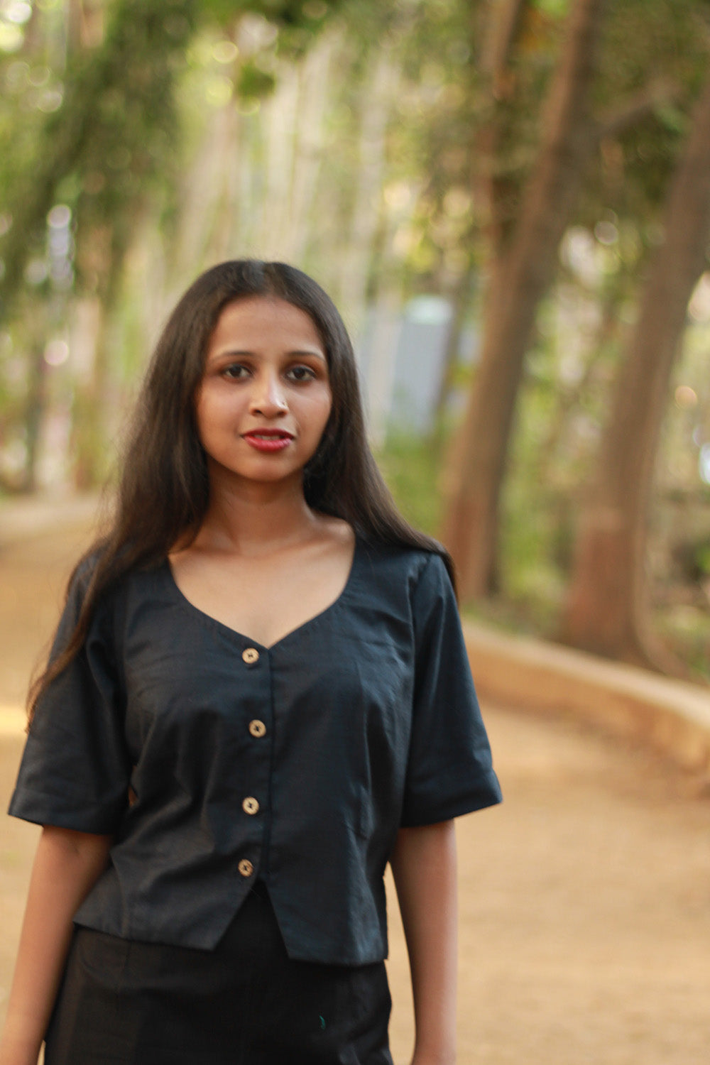 Cropped Shirt-Blouse | Cotton | Ink Blue
