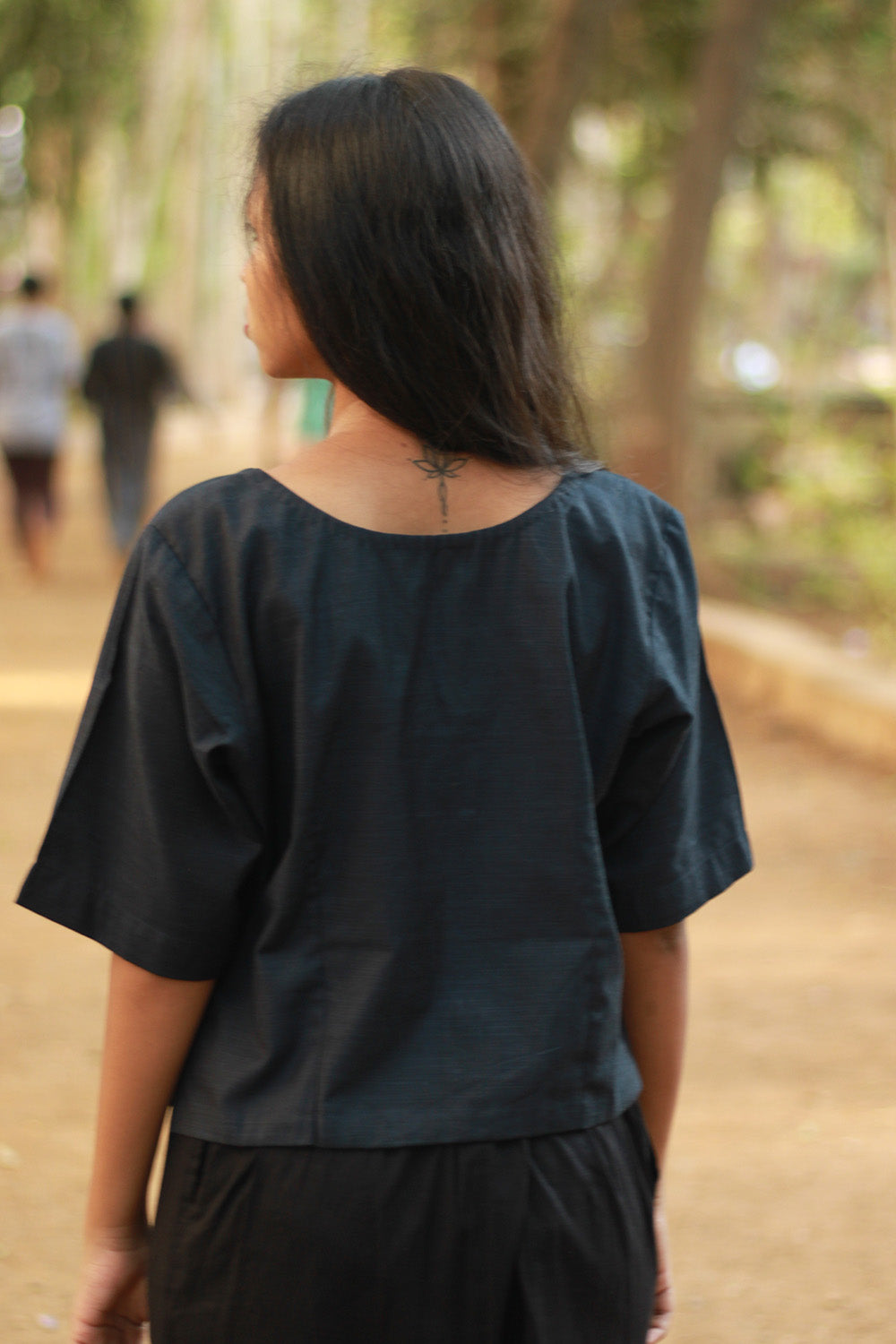 Cropped Shirt-Blouse | Cotton | Ink Blue