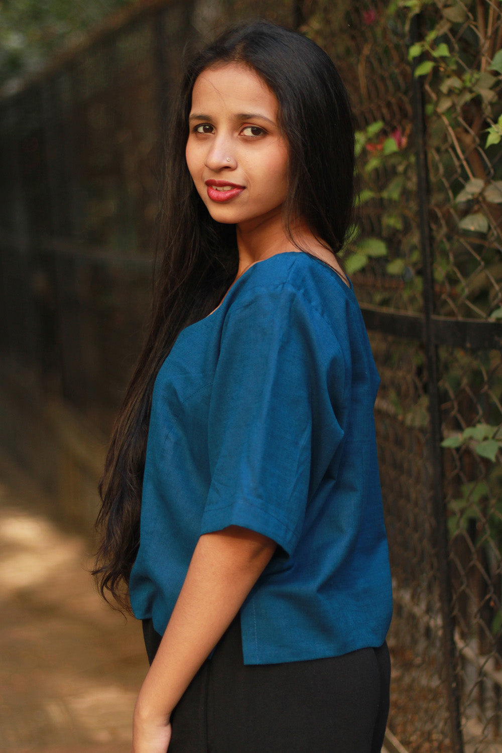 Cropped Shirt-Blouse | Cotton | Cobalt Blue