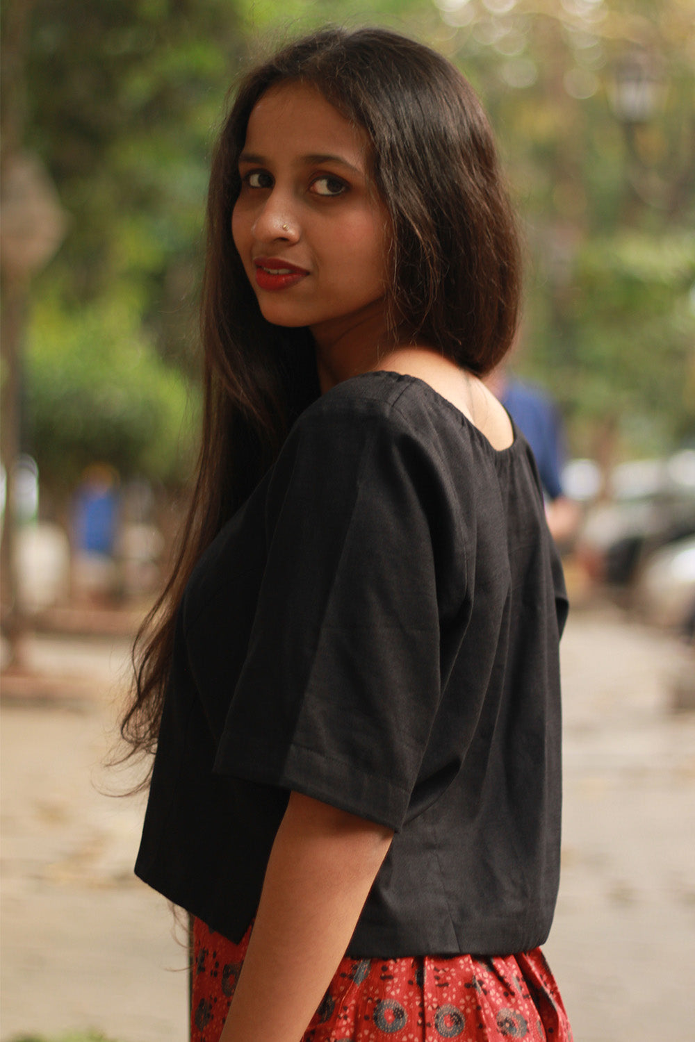 Cropped Shirt-Blouse | Cotton | Noir