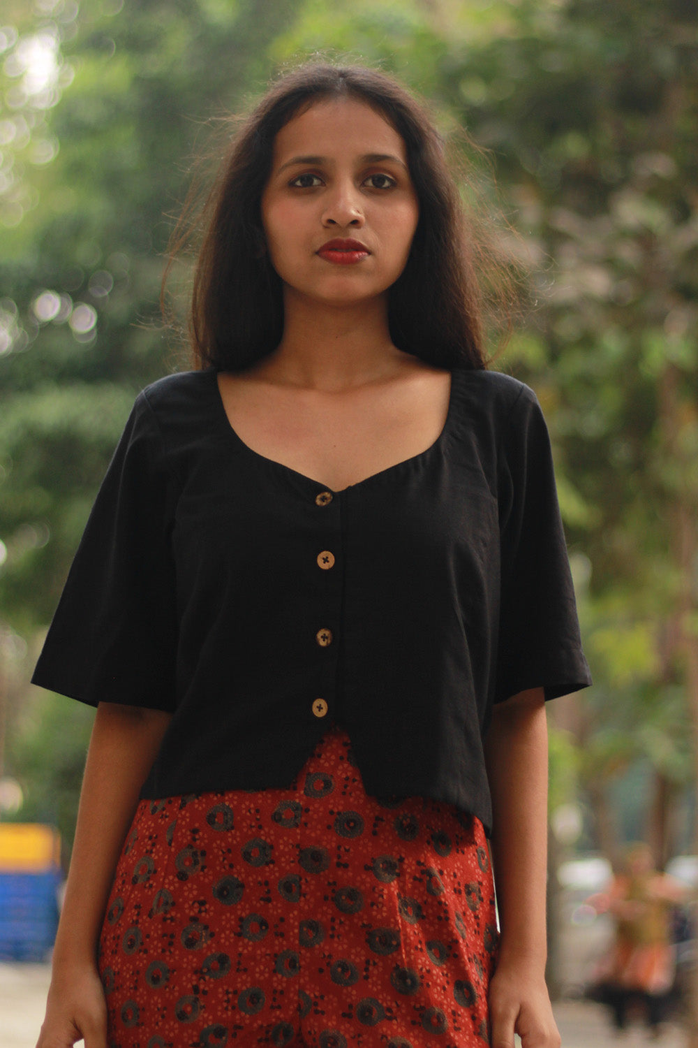 Cropped Shirt-Blouse | Cotton | Noir