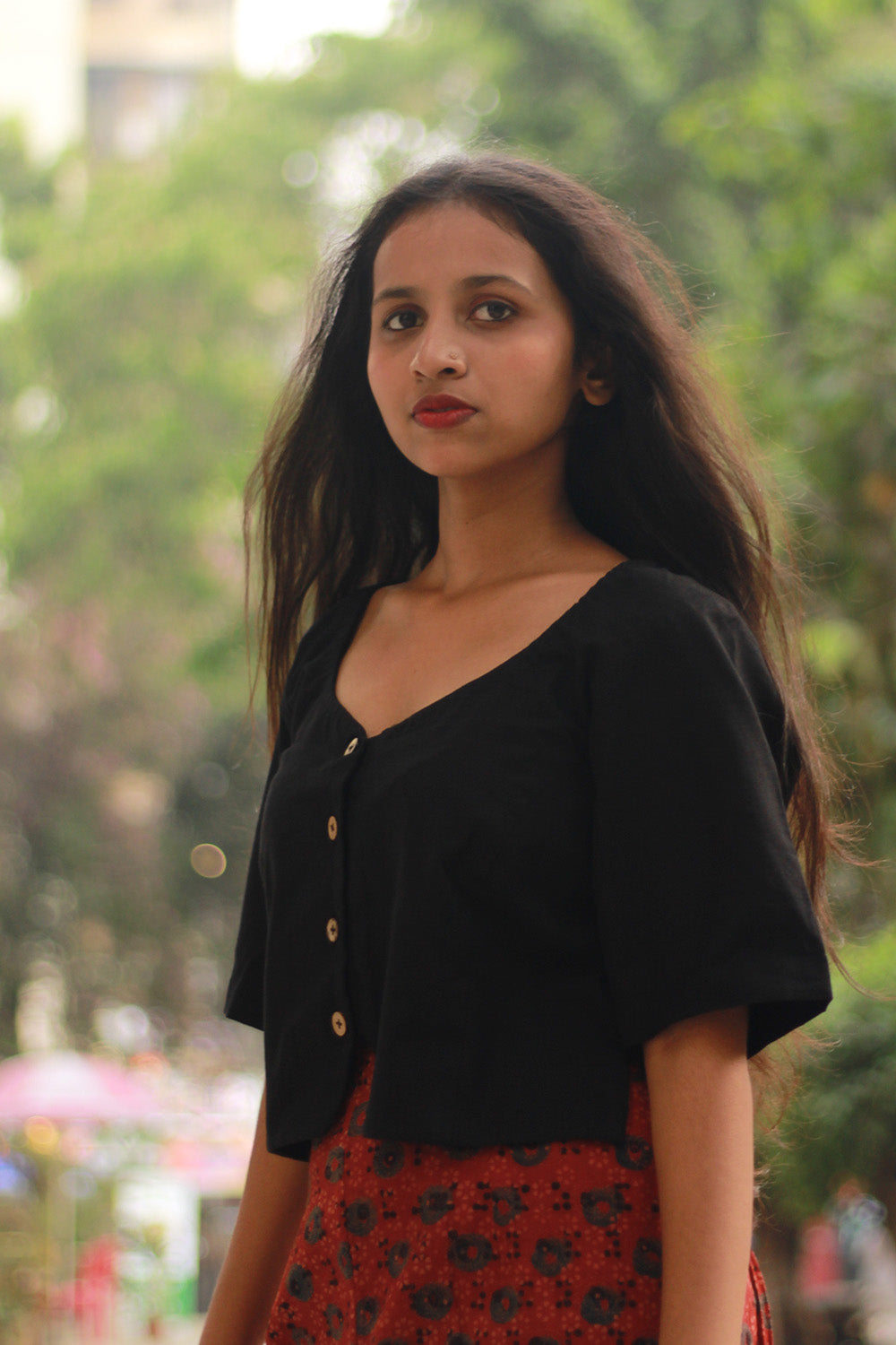 Cropped Shirt-Blouse | Cotton | Noir